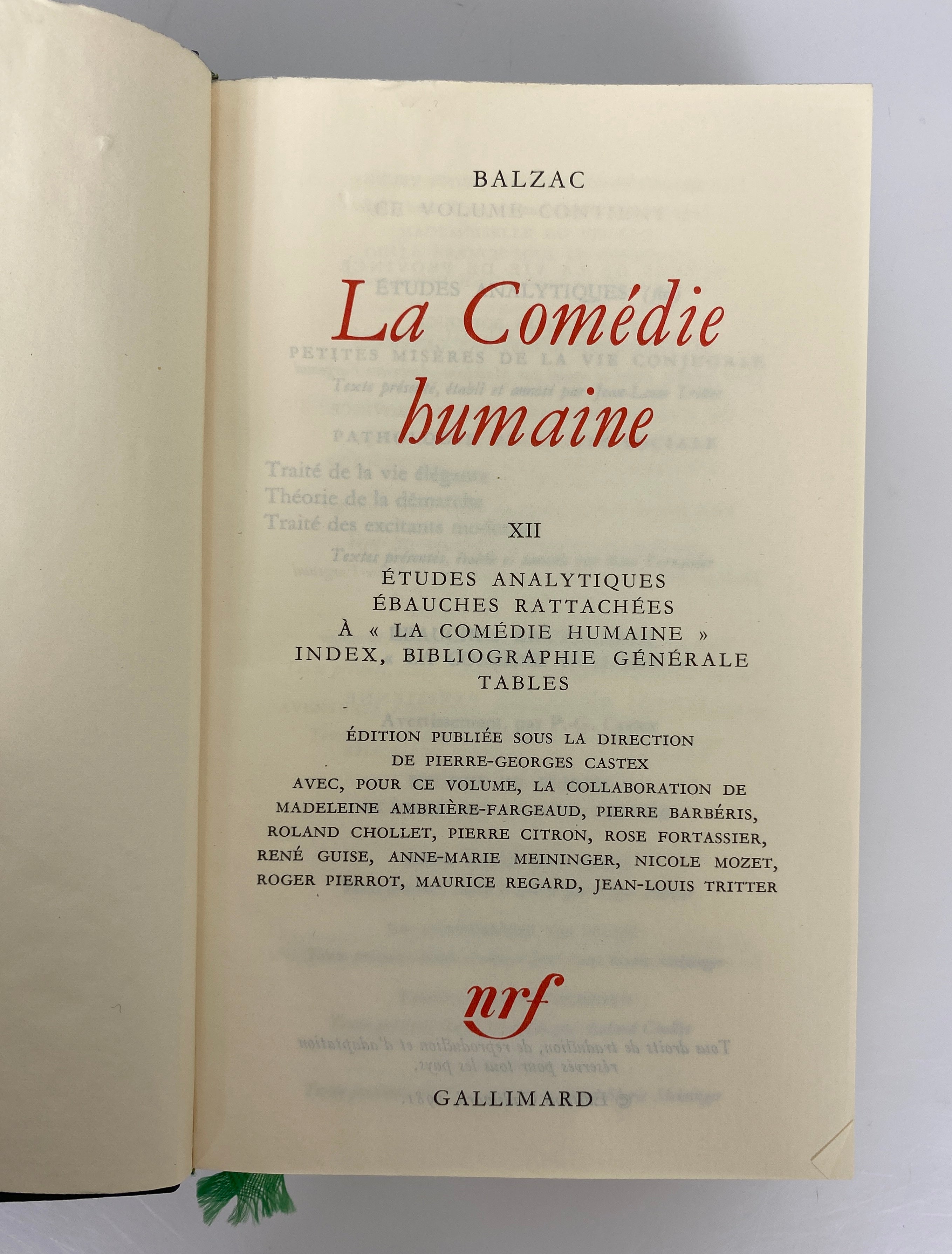 La Comedie Humaine XII Gallimard 1981 Vintage HC