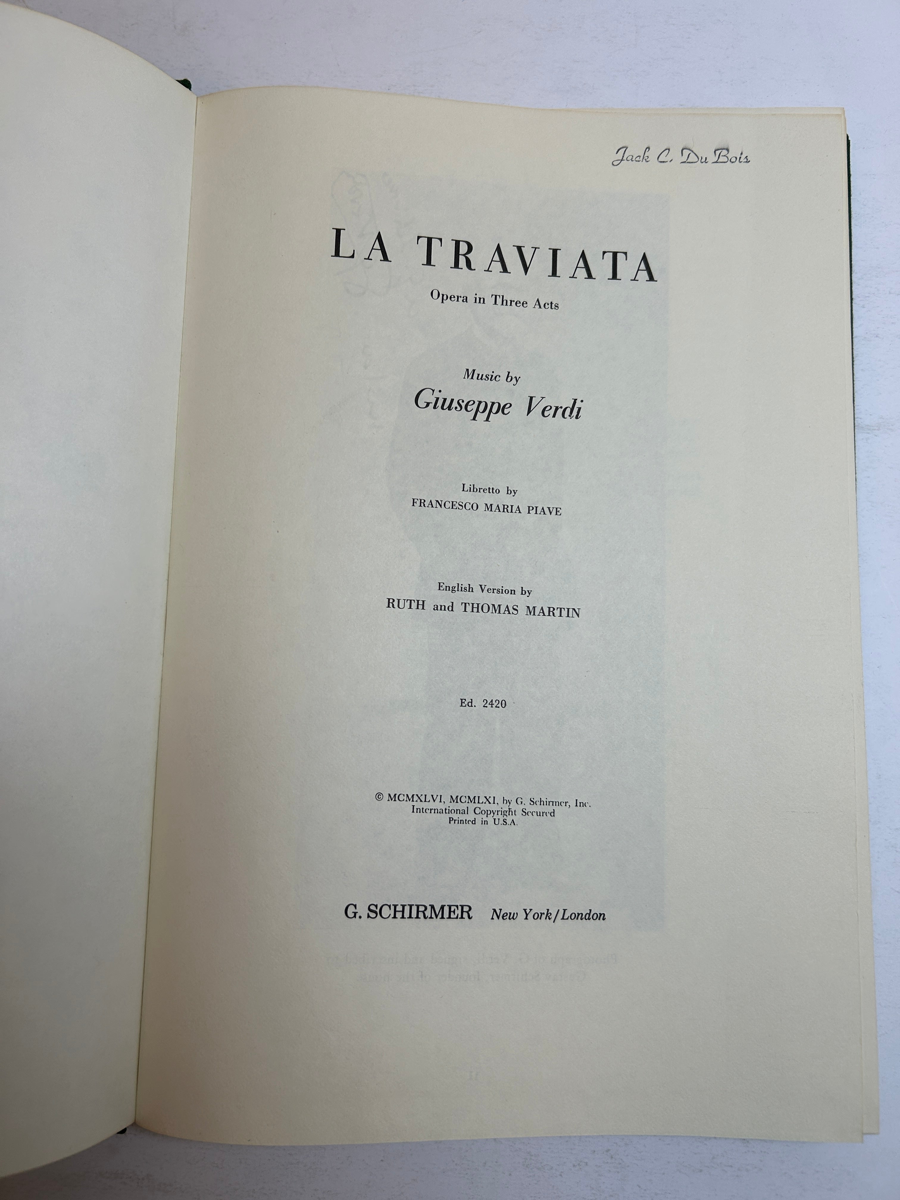 La Traviata by Verdi Bilingual Opera Score Schirmer HC