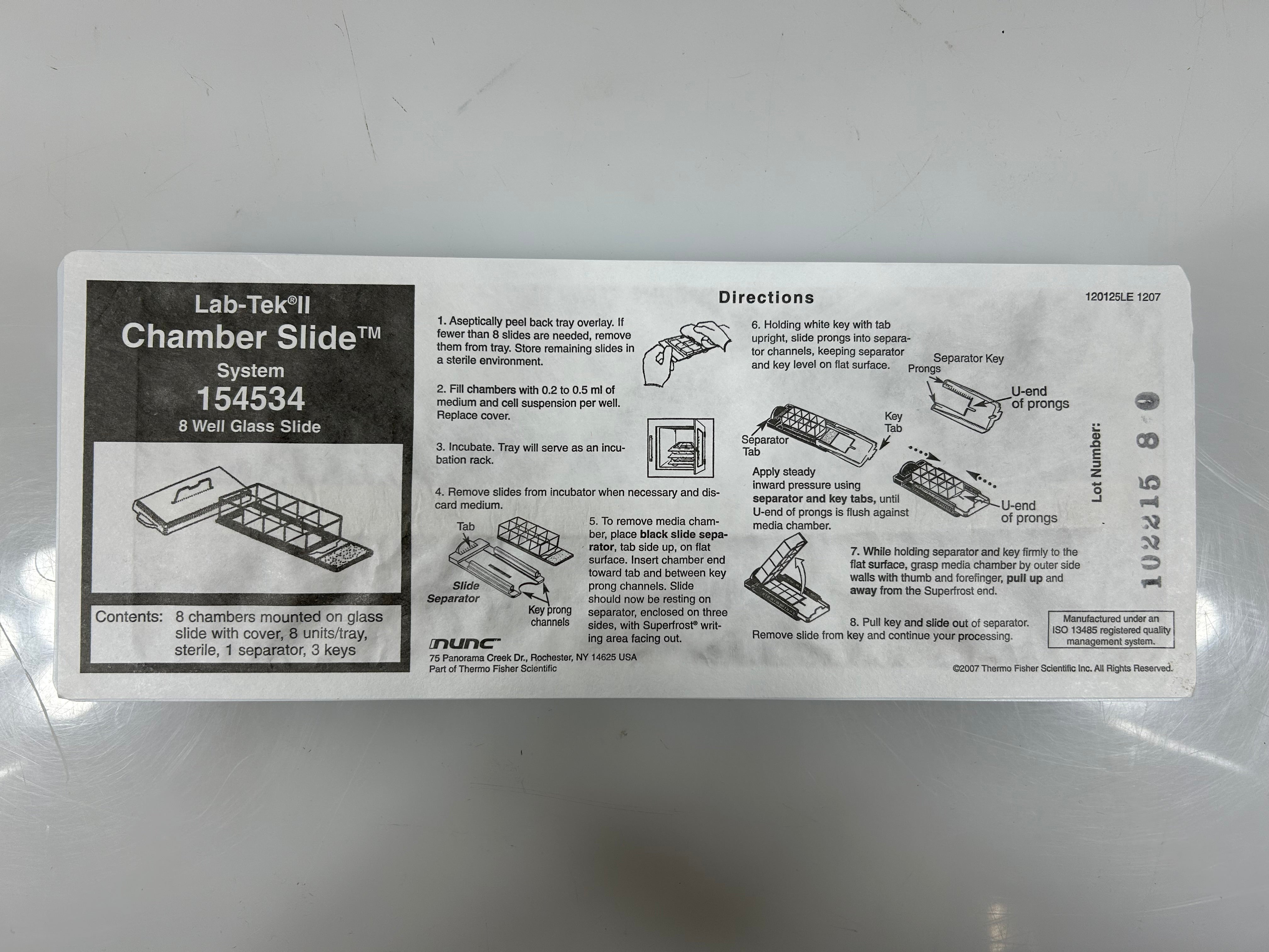 Lab-Tek II Chamber Slide w/ Cover RS Glass Slide Sterile *New in Package*
