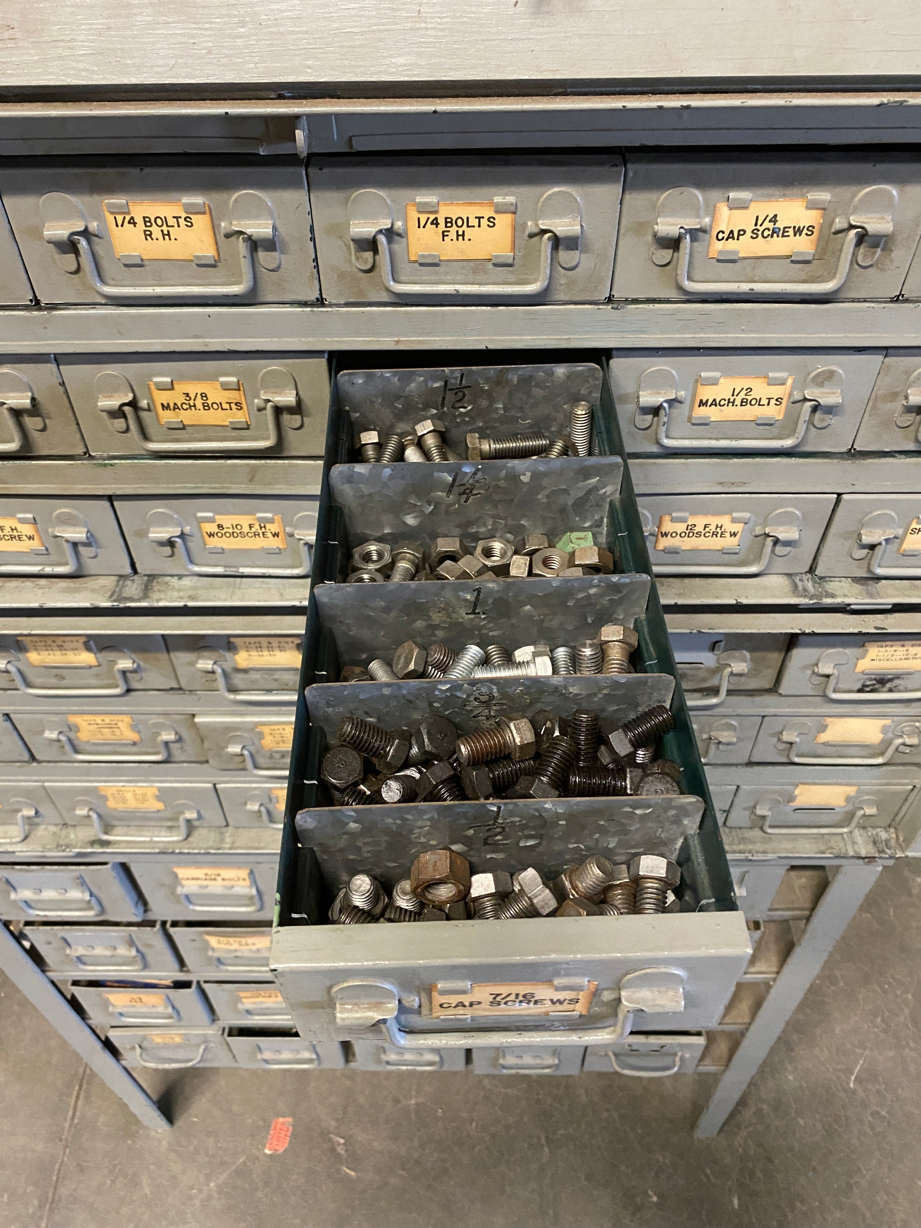 Large 56 Drawer Tiered Parts Cabinet/Drawers