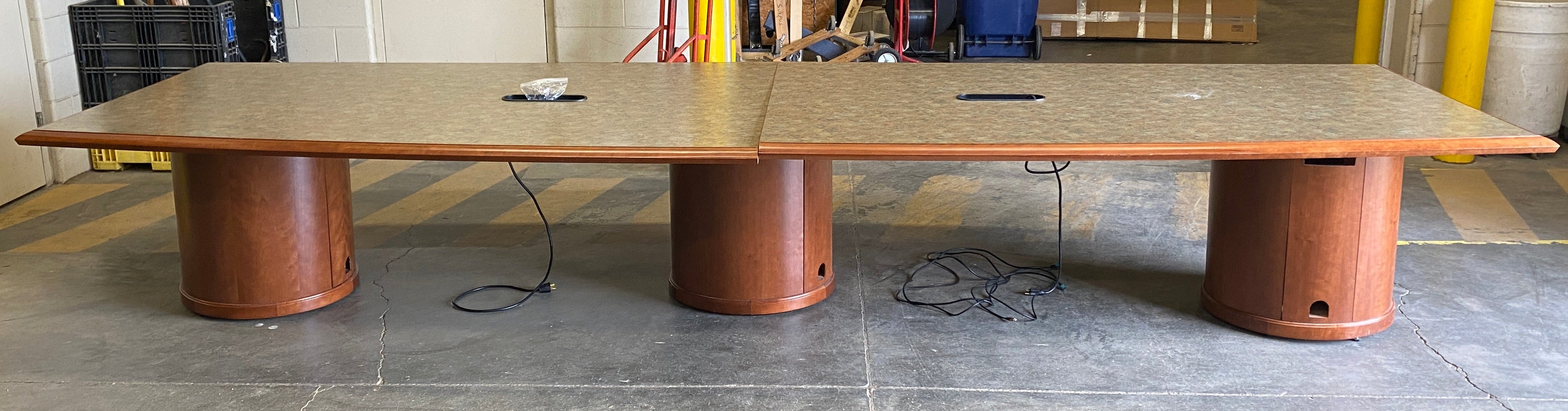 Large Wooden Edge Conference Table w/ Laminate Top and Outlet Placements