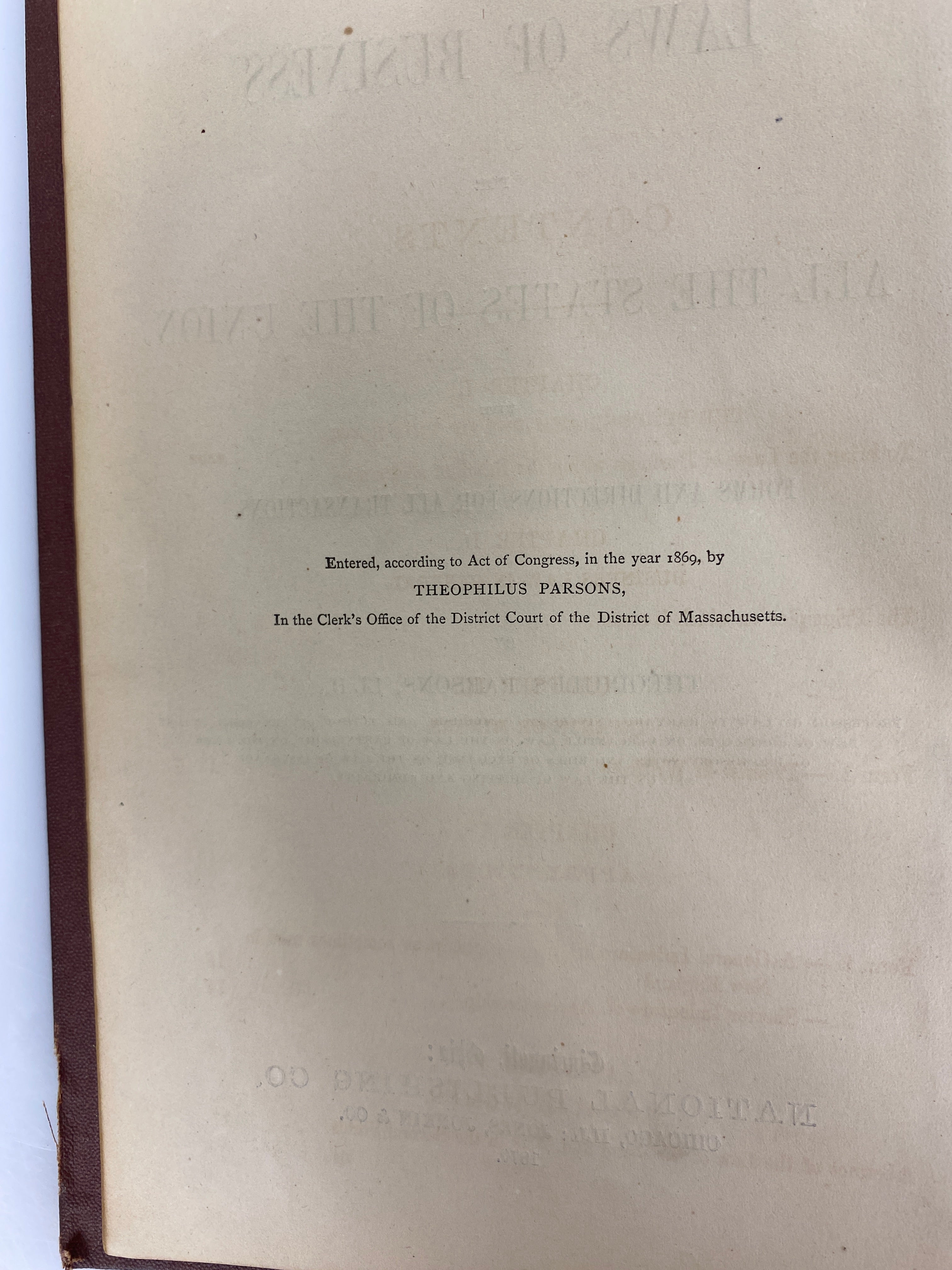 Laws of Business for All the States of the Union Parsons 1870 Antique HC