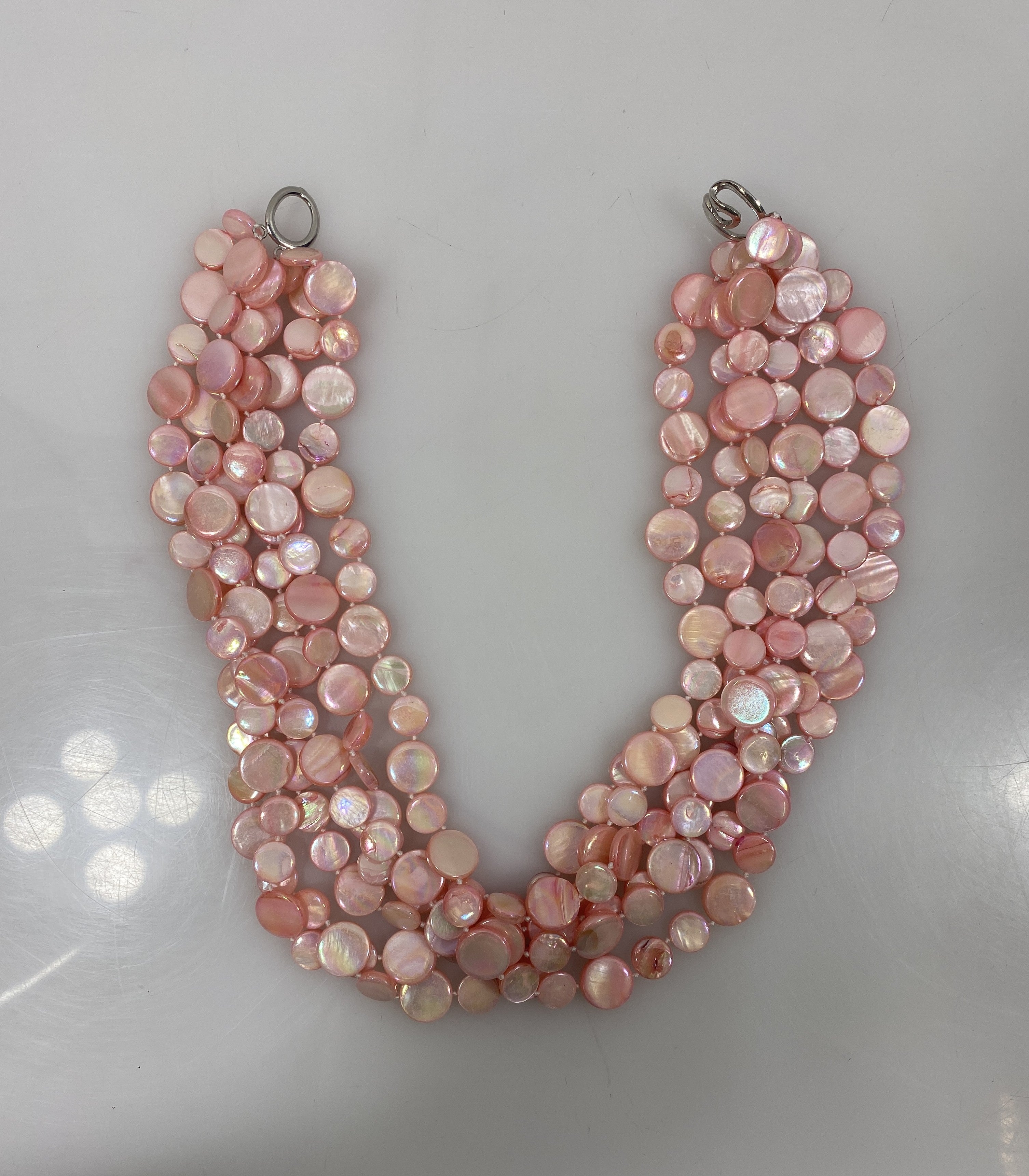 Layered Pink Bead Set Clasp Necklace