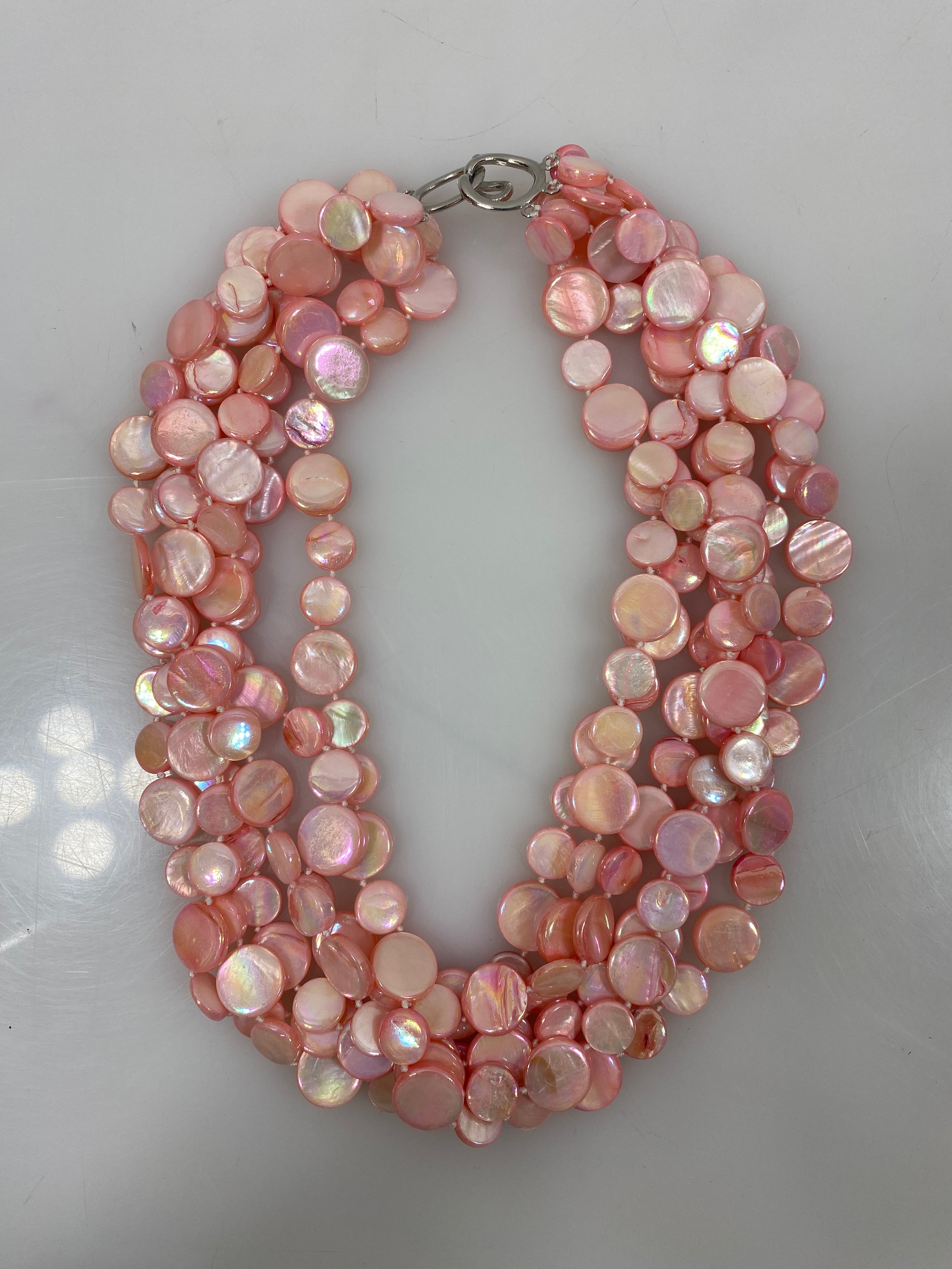 Layered Pink Bead Set Clasp Necklace