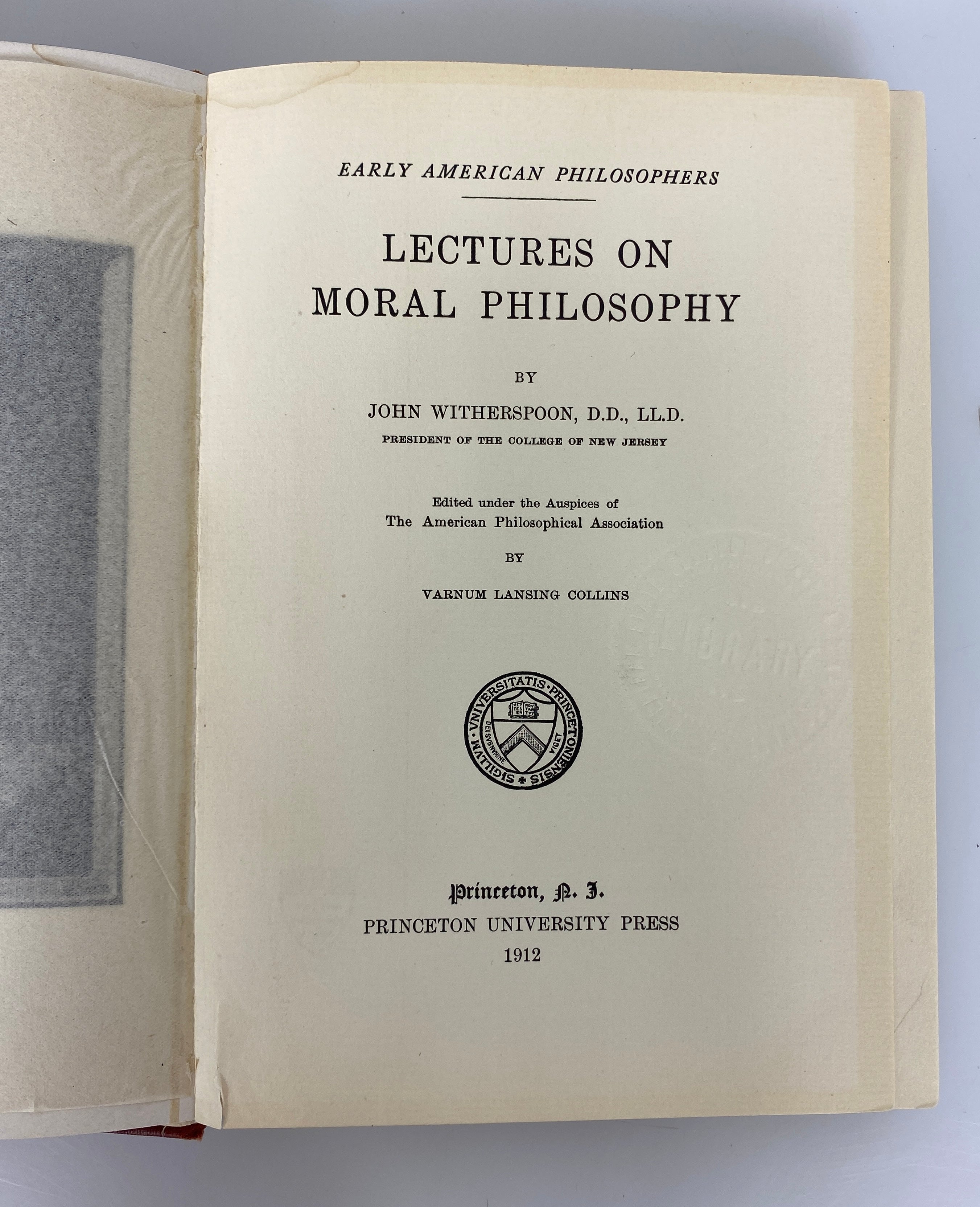 Lectures on Moral Philosophy by John Witherspoon 1912 Antique Ex-Library HC