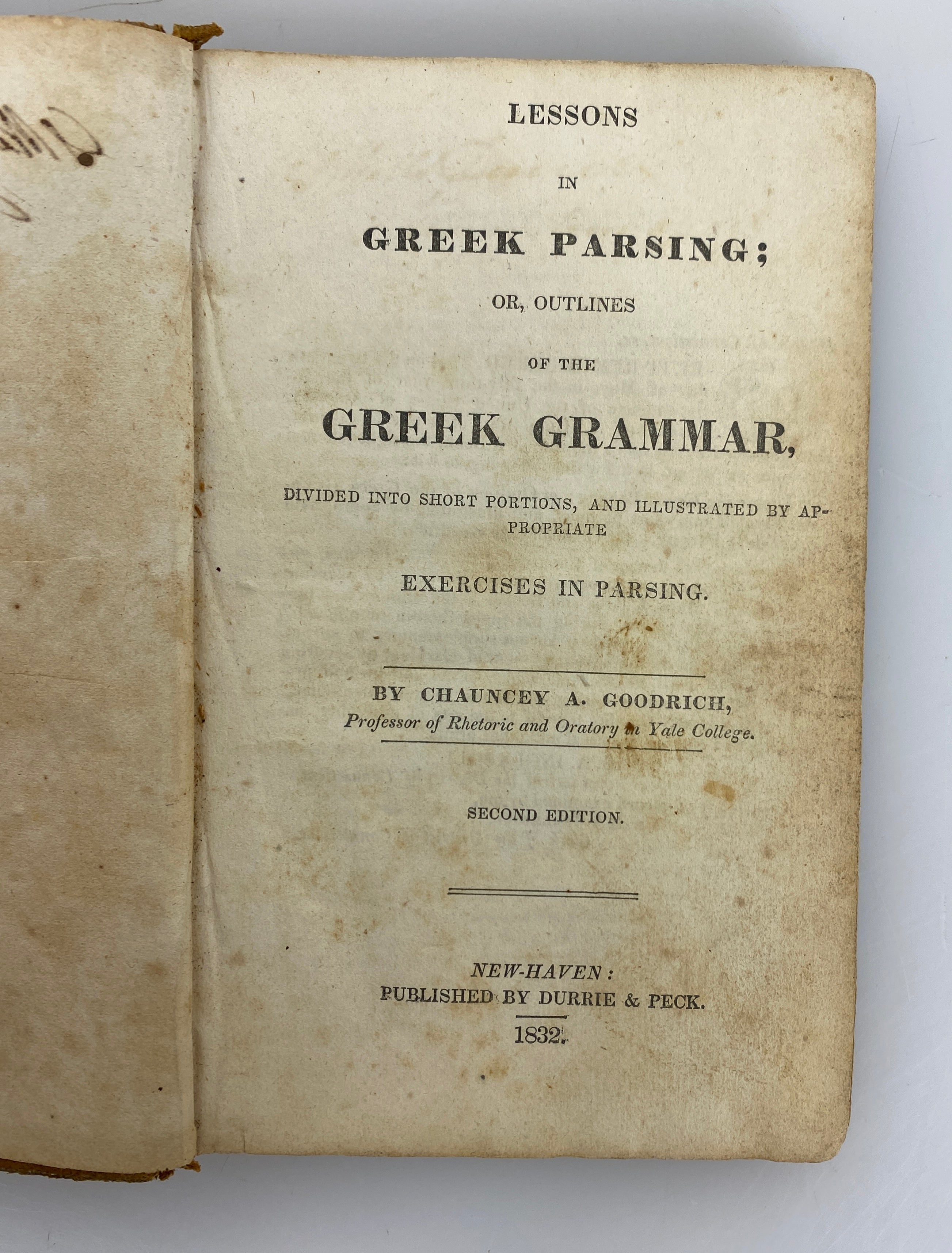Lessons in Greek Parsing by Goodrich 1832 2nd Edition Antique Leather Bound