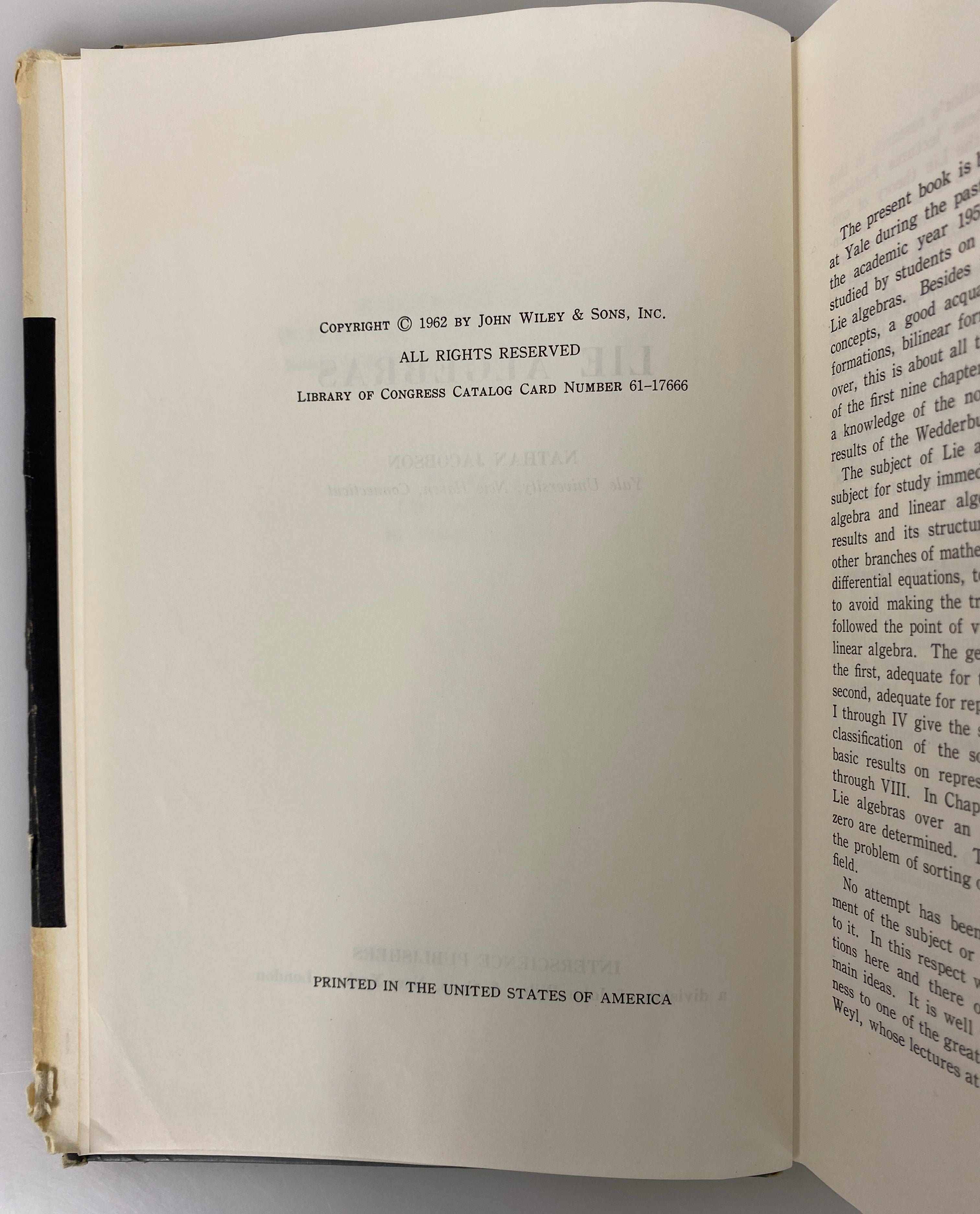 Lie Algebras by Nathan Jacobson 1962 Interscience Tracts 10 HC DJ