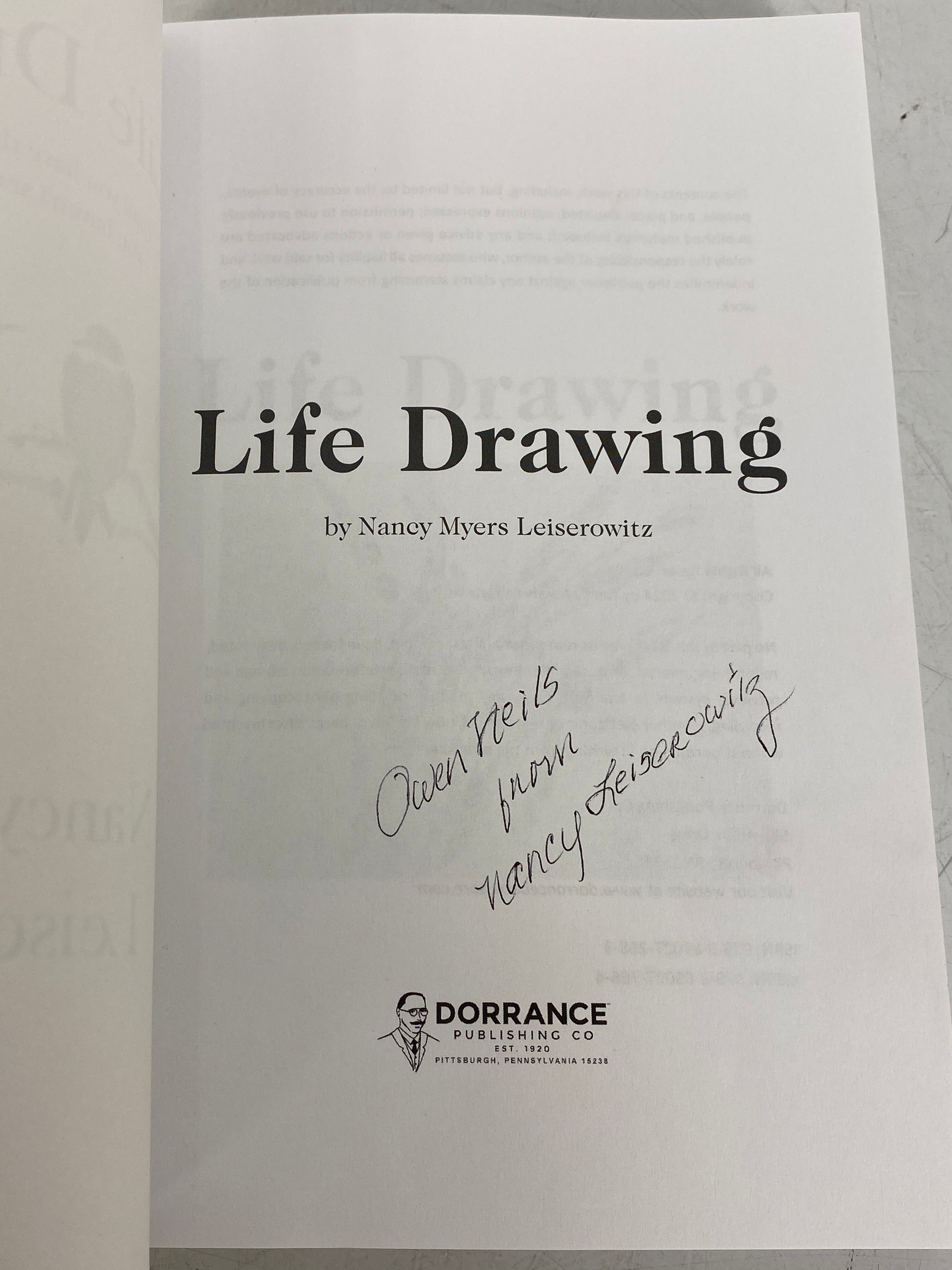 Life Drawing by Nancy Myers Leiserowitz 2024 Signed/Inscribed w Letter SC