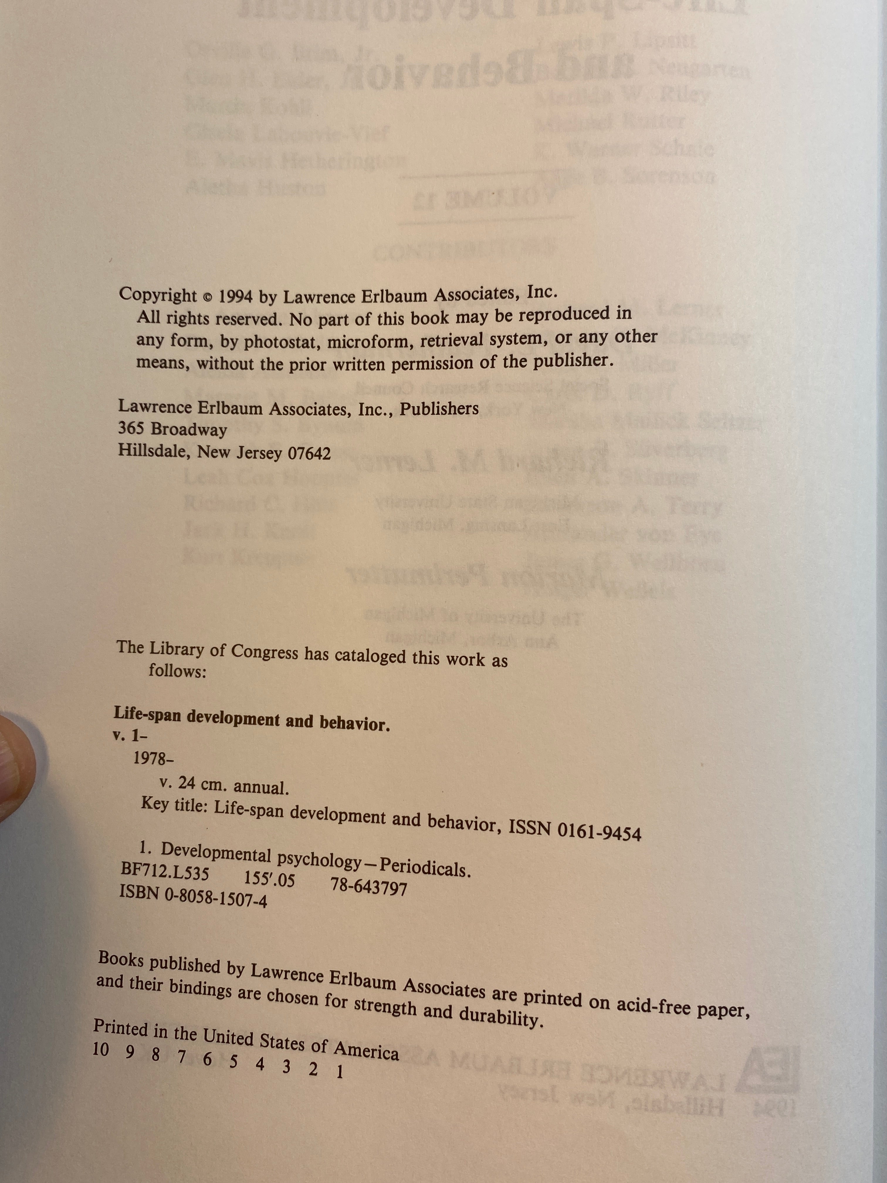 Life-Span Development and Behavior Vol 12 HC 1994 *Signed*