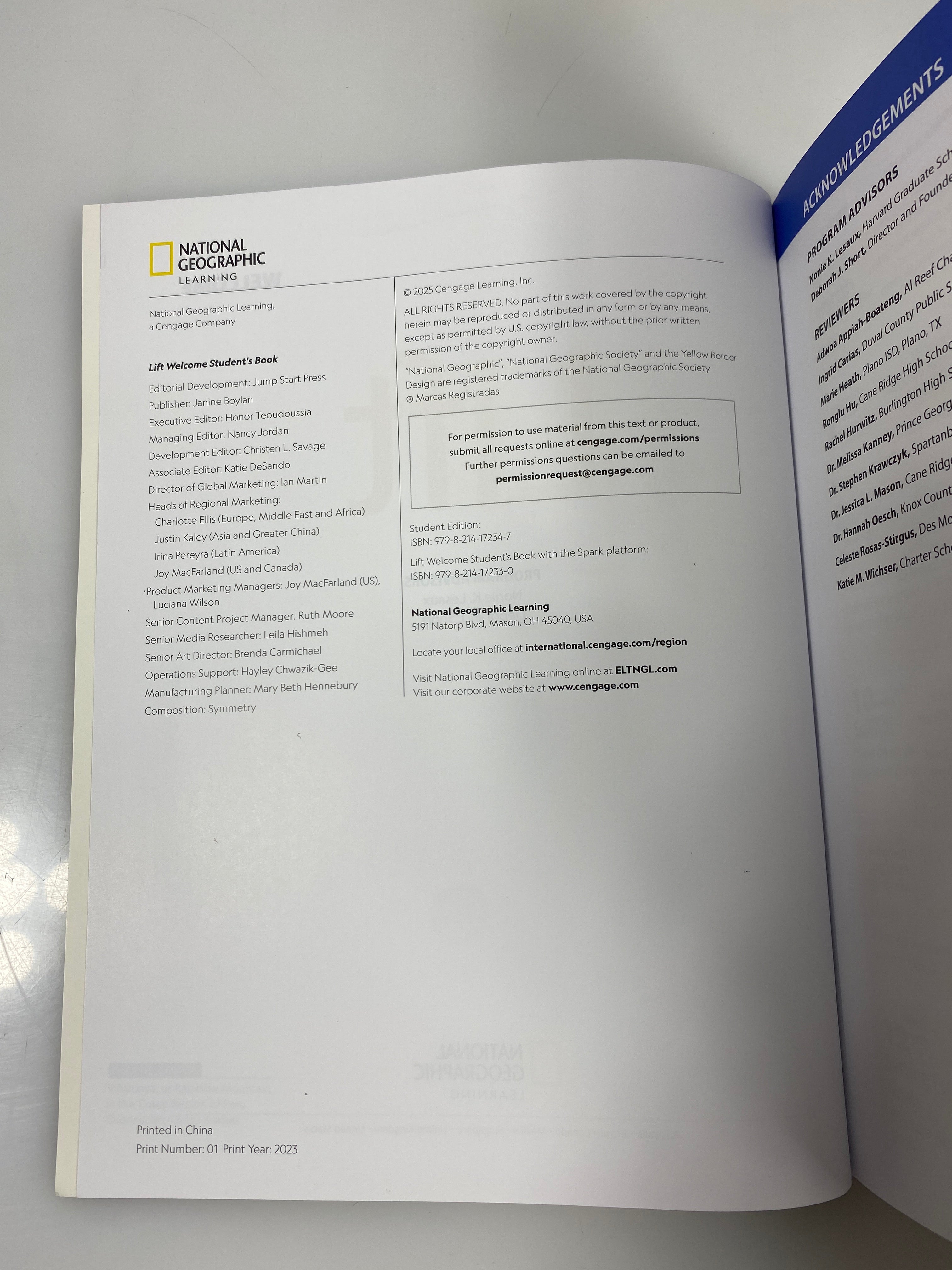 Lift Welcome Student Book National Geographic Learning 2025 SC