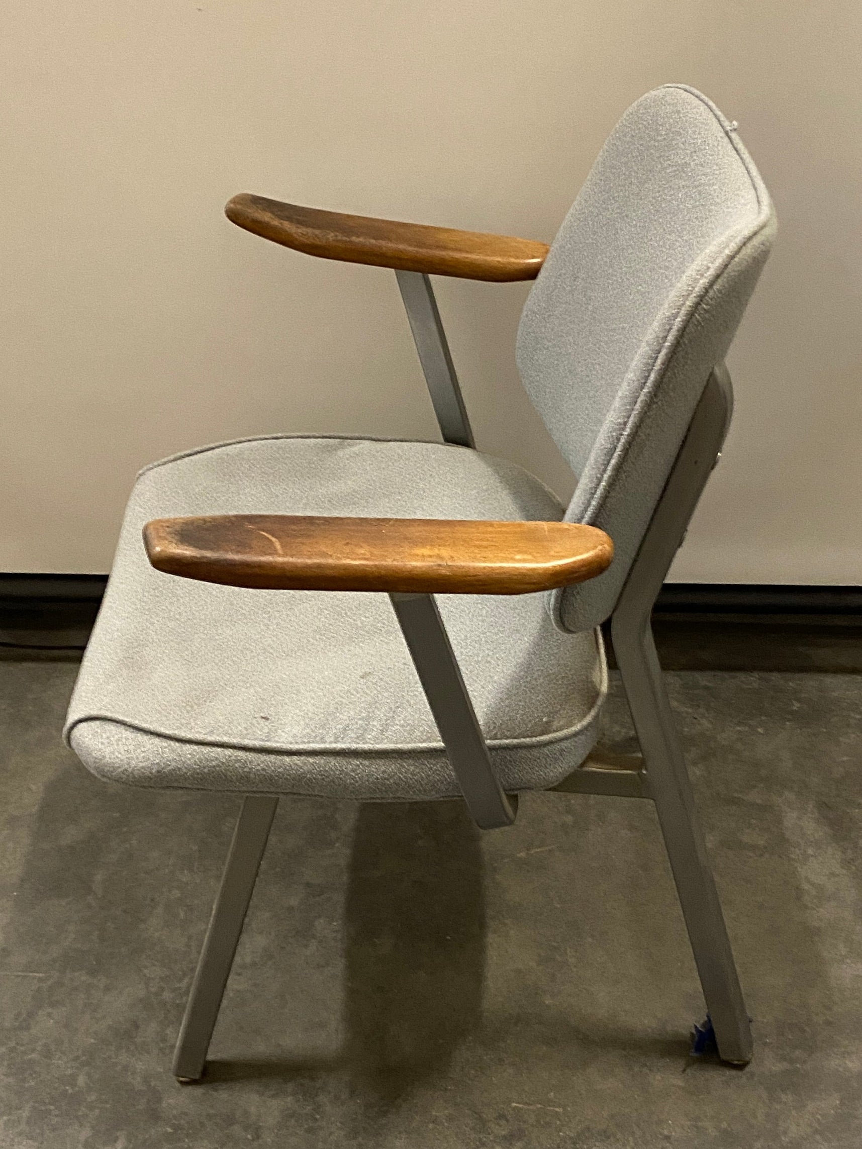 Light Grey Chair w/ Wooden Armrests