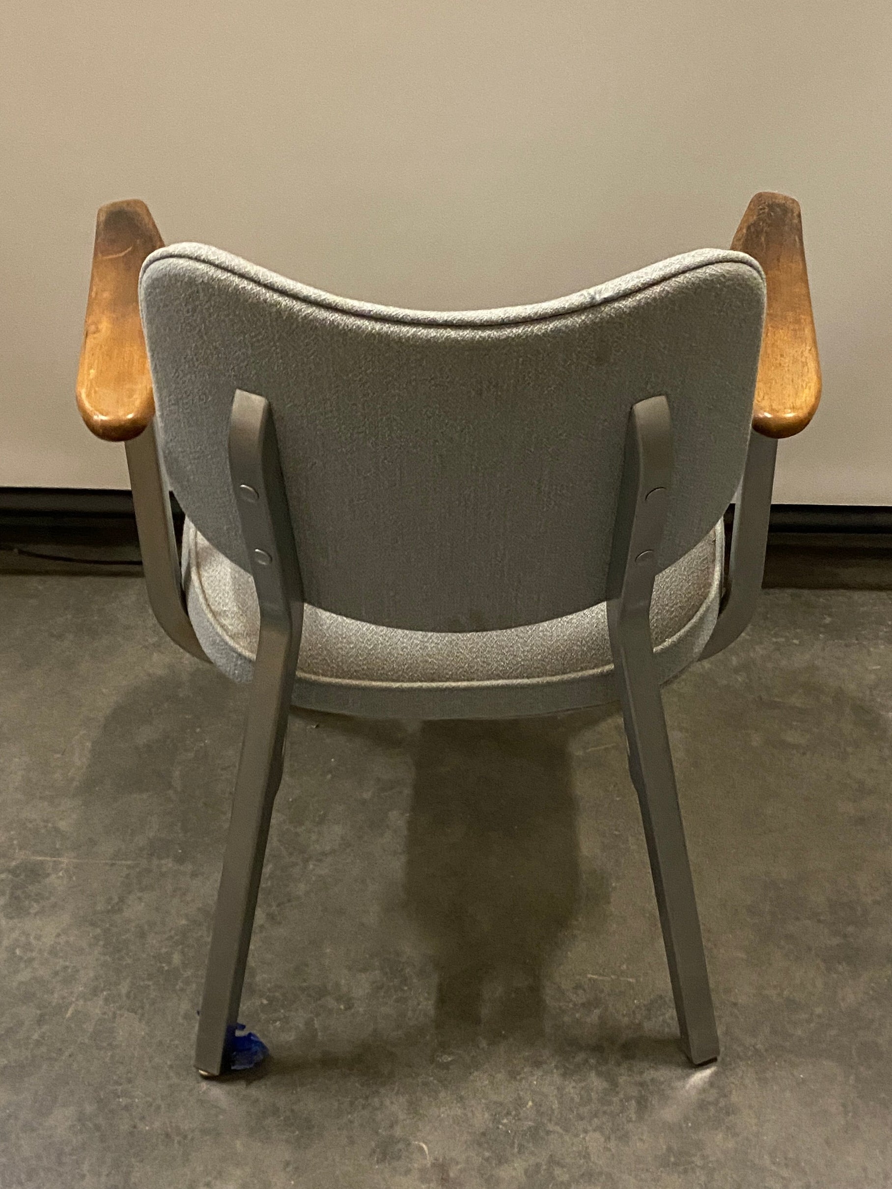 Light Grey Chair w/ Wooden Armrests