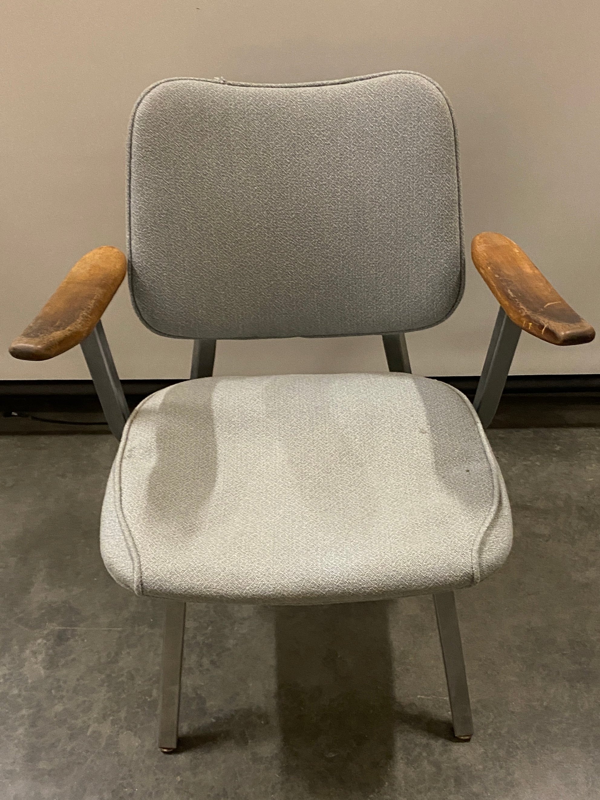 Light Grey Chair w/ Wooden Armrests