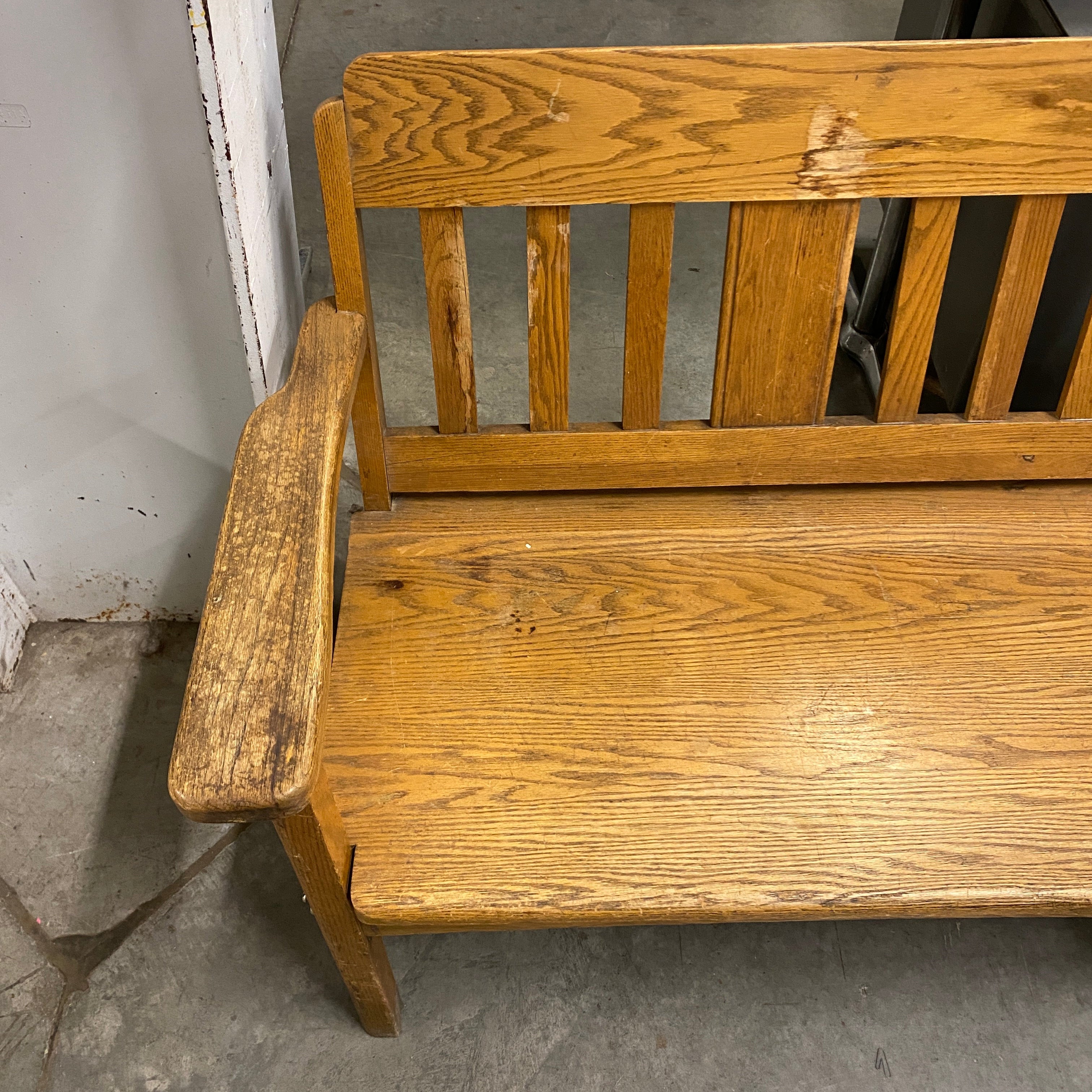 Light Stain Wood Bench w/ Arms