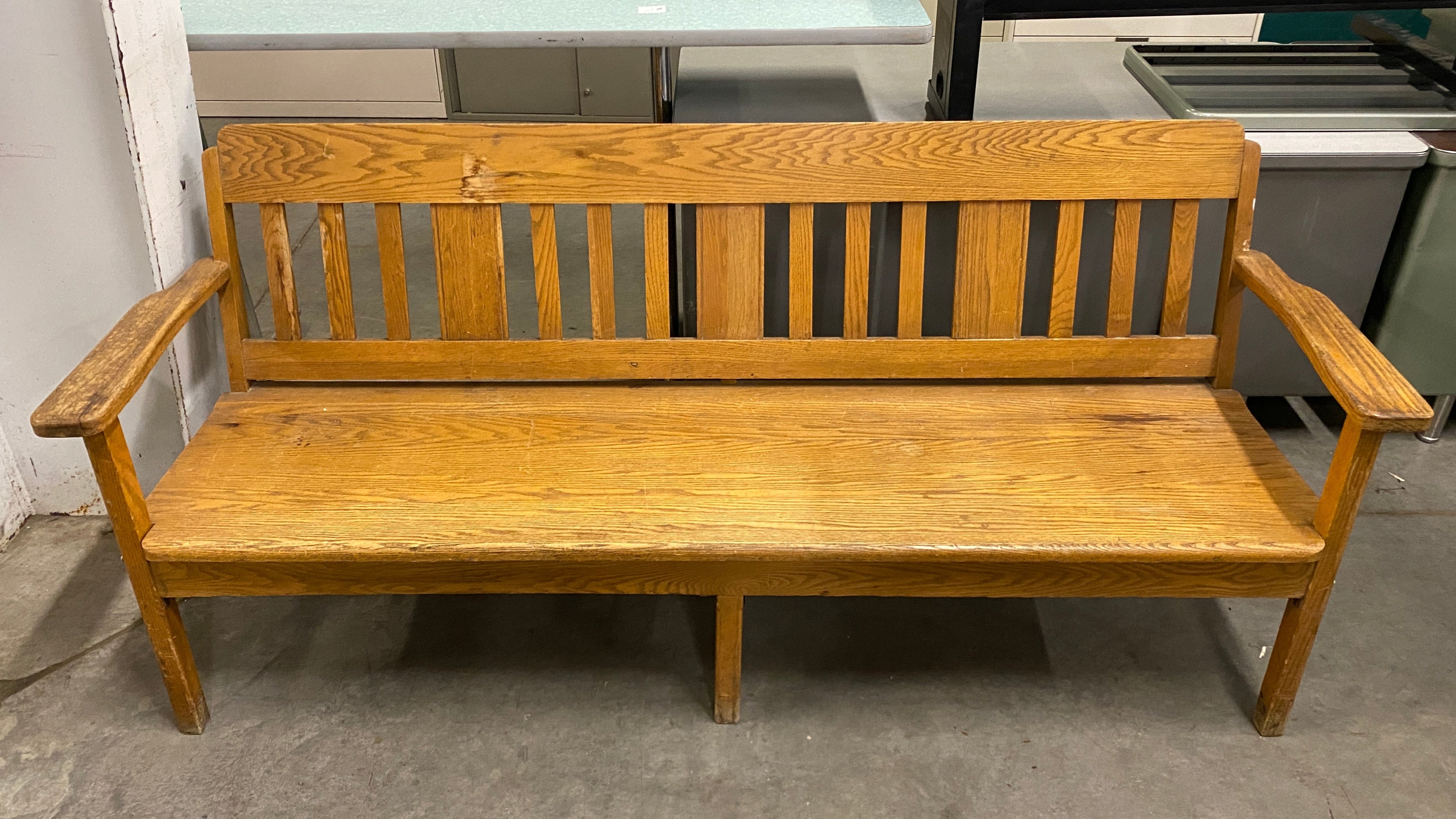 Light Stain Wood Bench w/ Arms