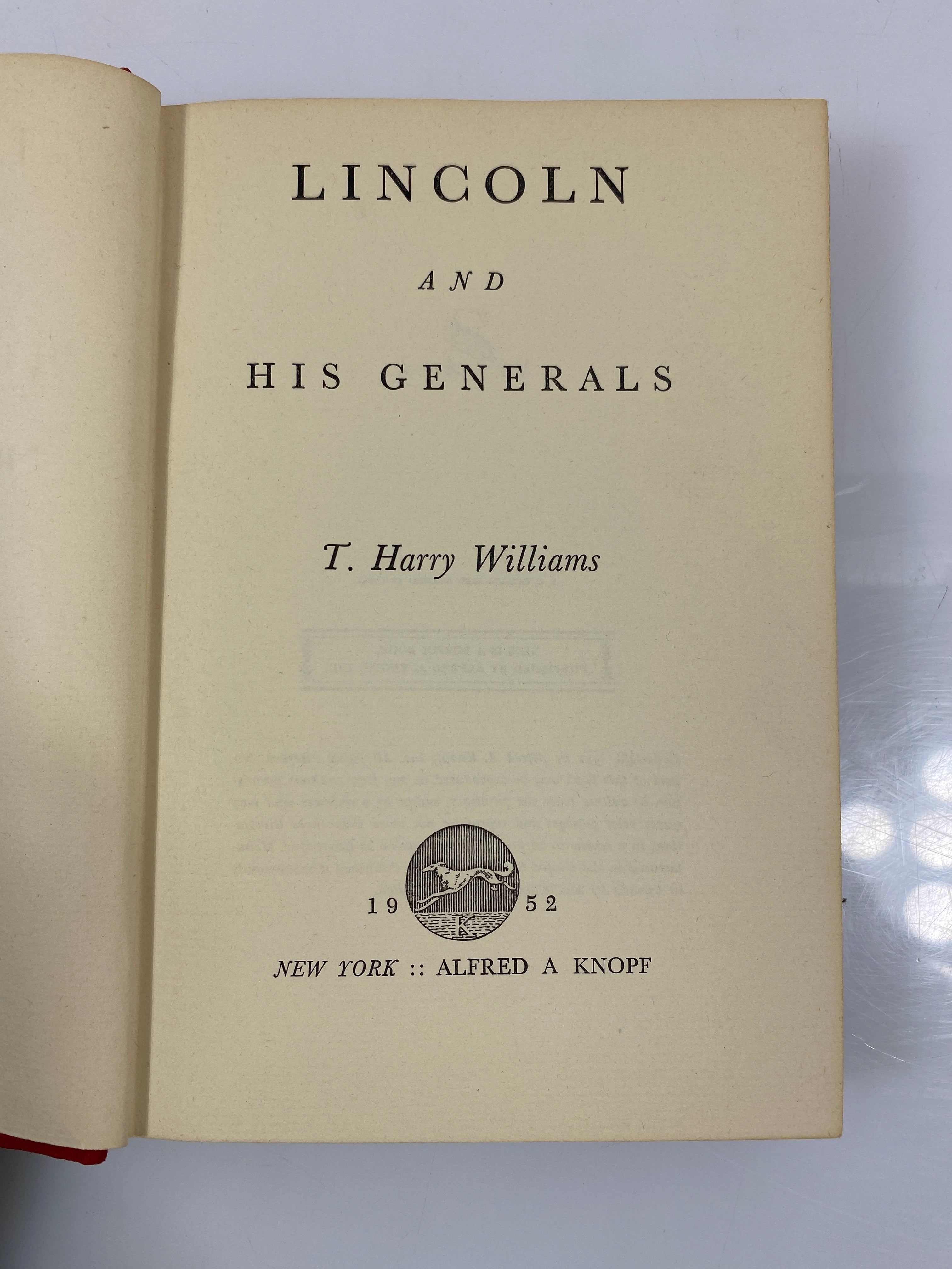 Lincoln and his Generals by Williams 1952 HC