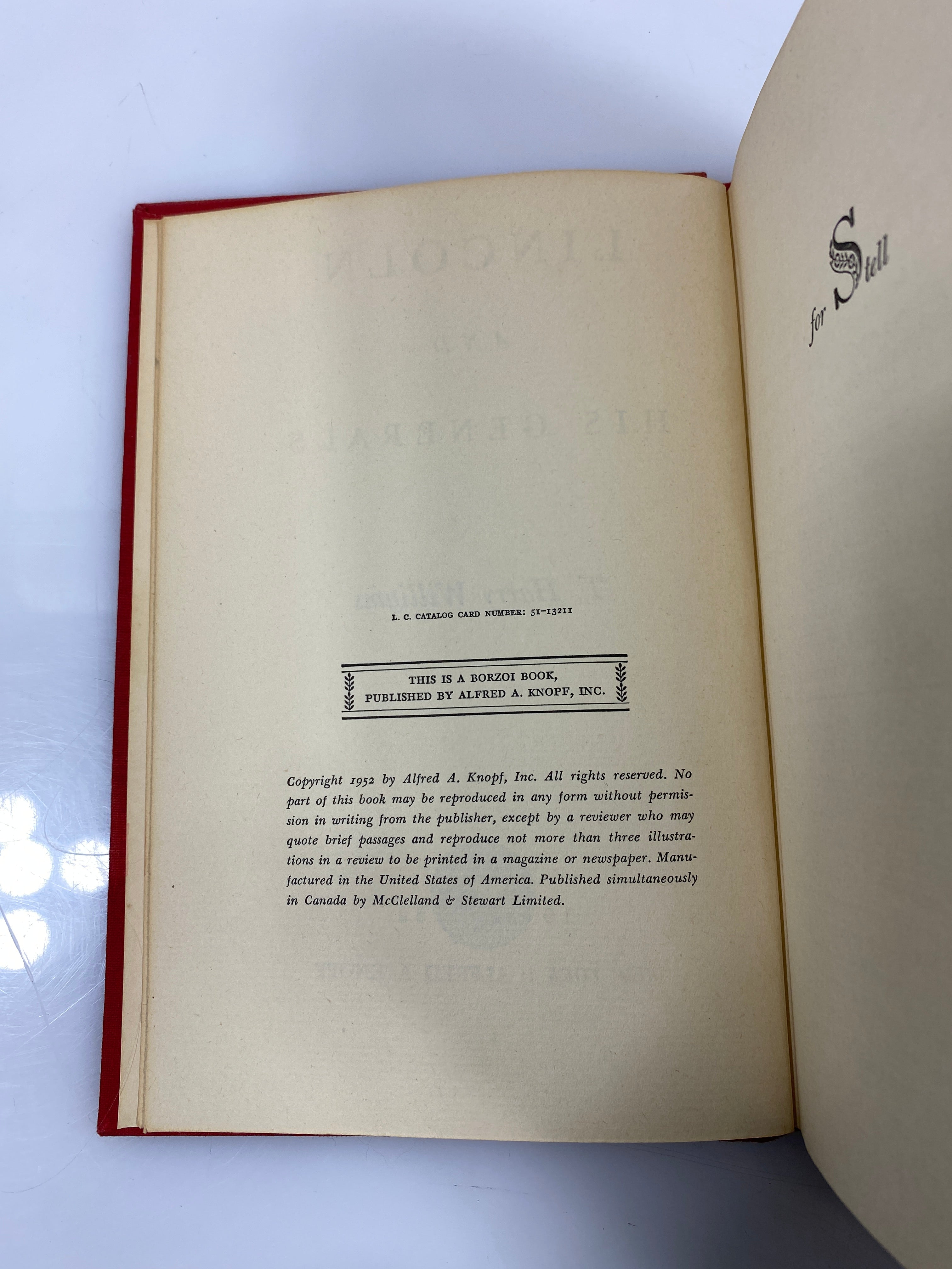 Lincoln and his Generals by Williams 1952 HC