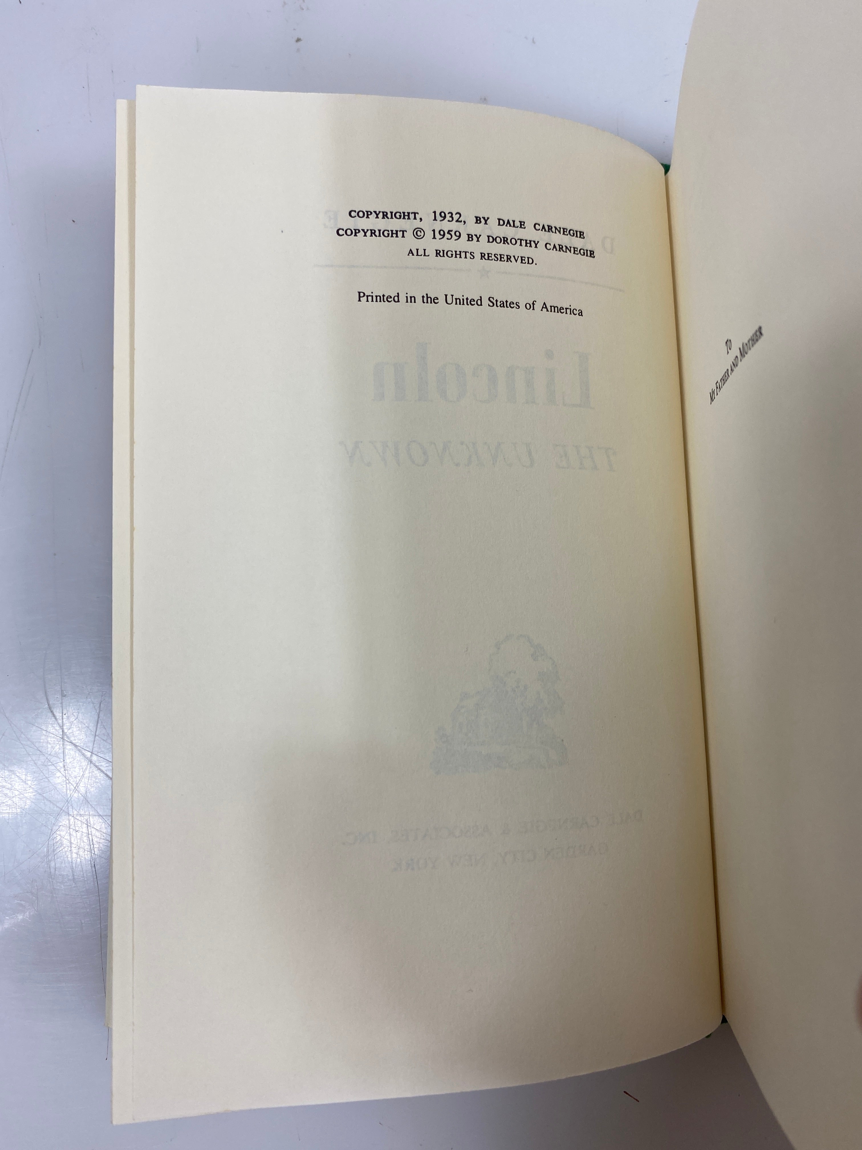 Lincoln: The Unknown Carnegie 1959 HCDJ