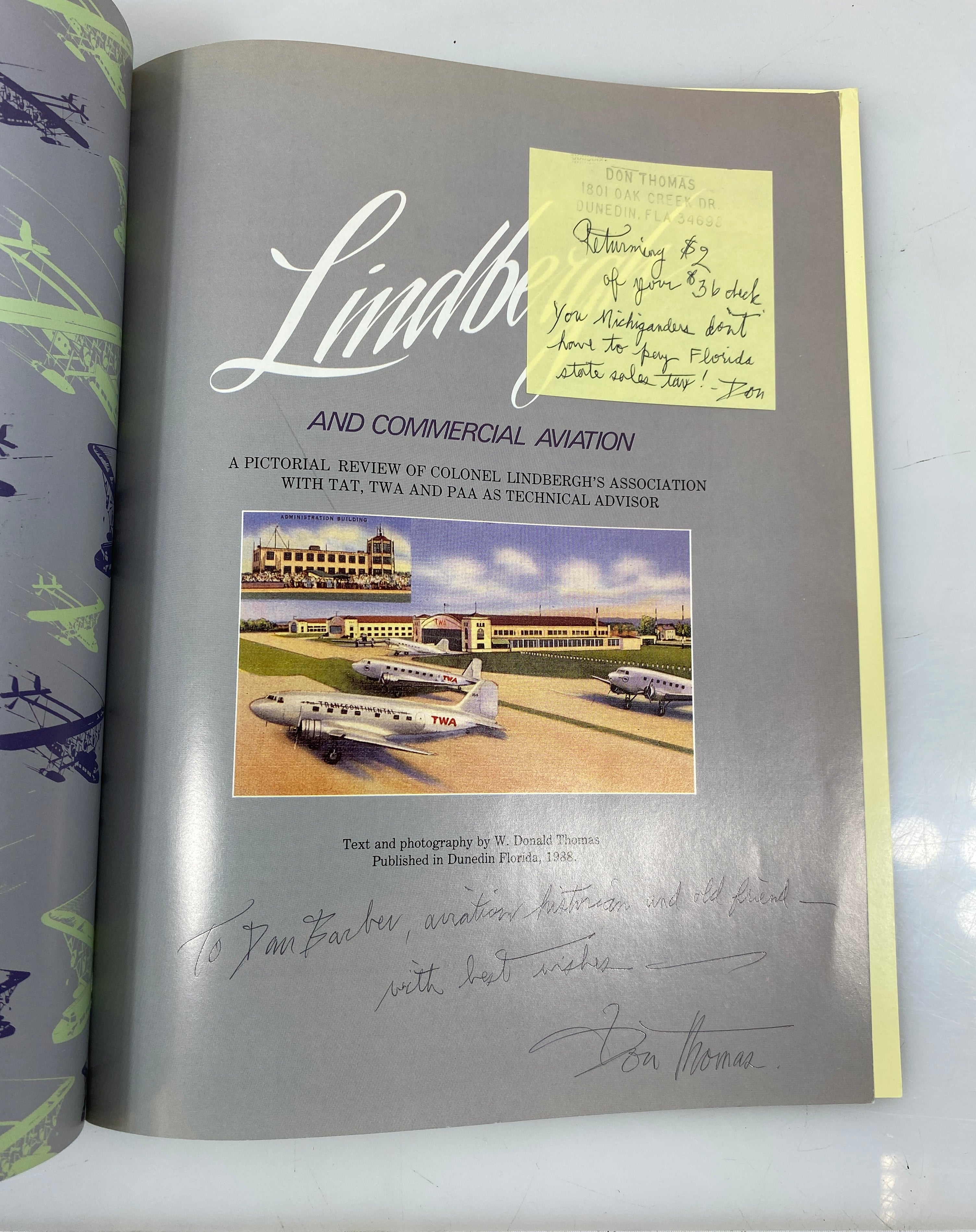 Lindbergh and Commercial Aviation by Don Thomas 1988 Signed SC