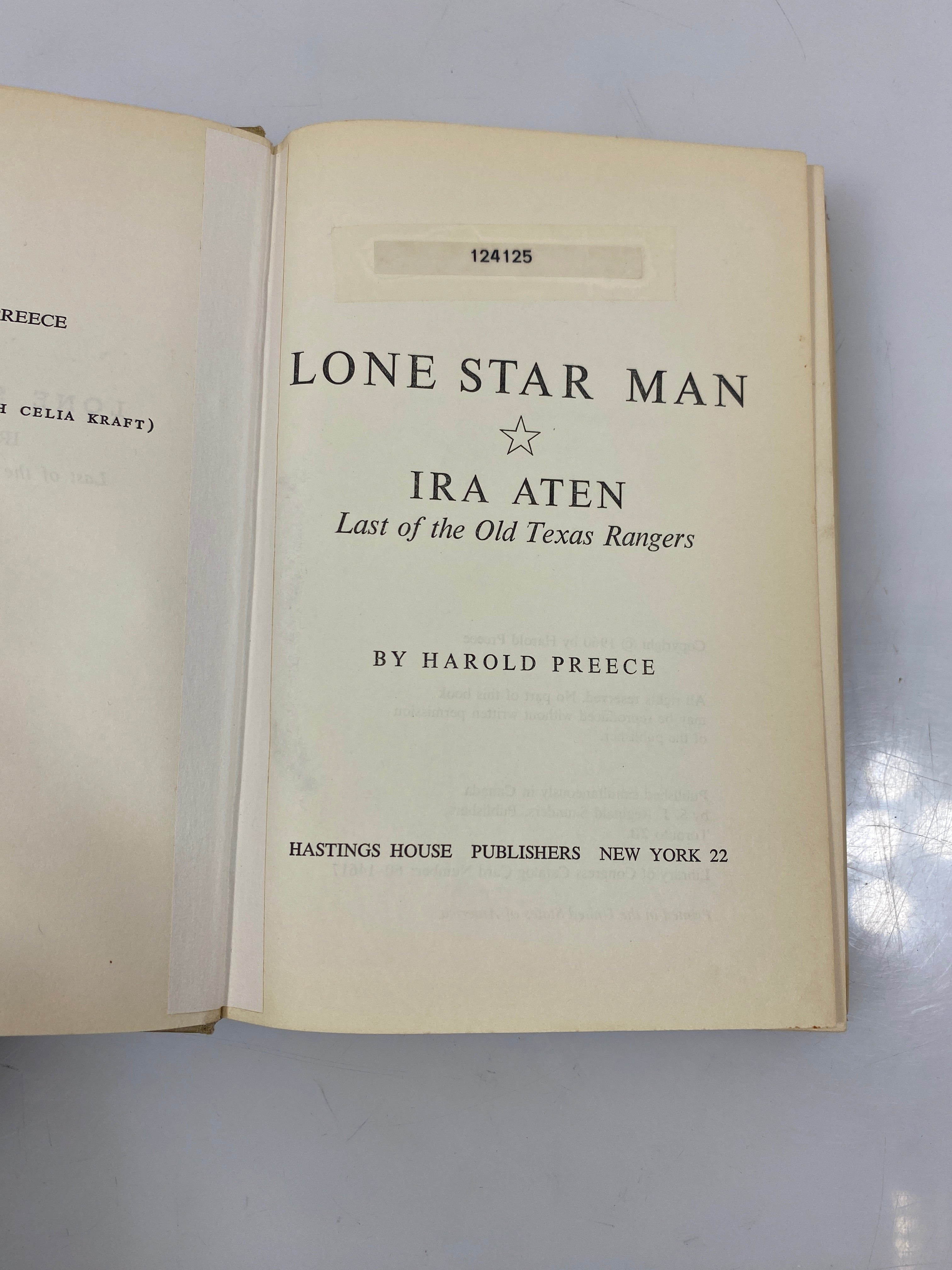 Lone Star Man Ira Aten by Preece Ex-library 1960 HCDJ
