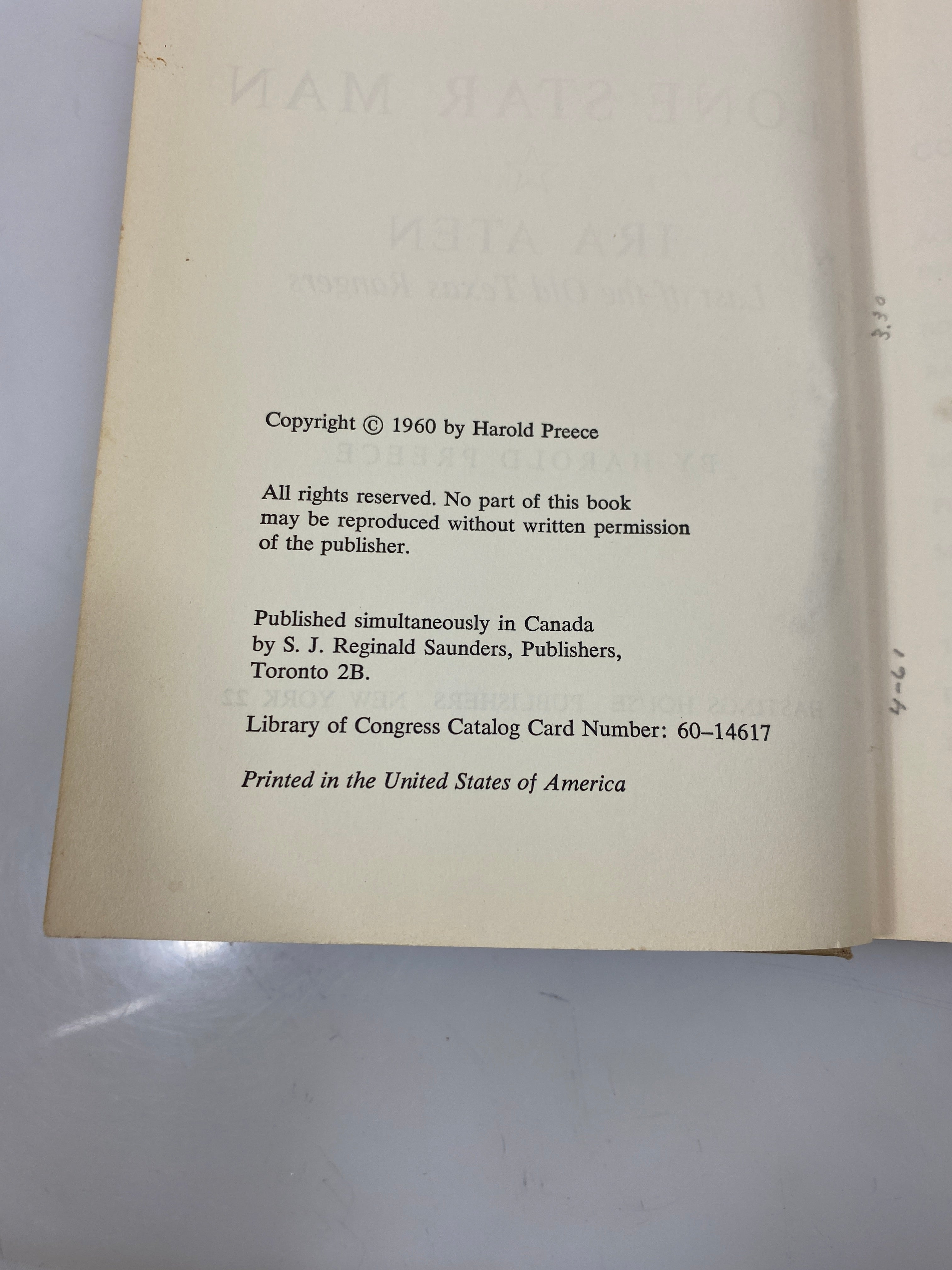 Lone Star Man Ira Aten by Preece Ex-library 1960 HCDJ