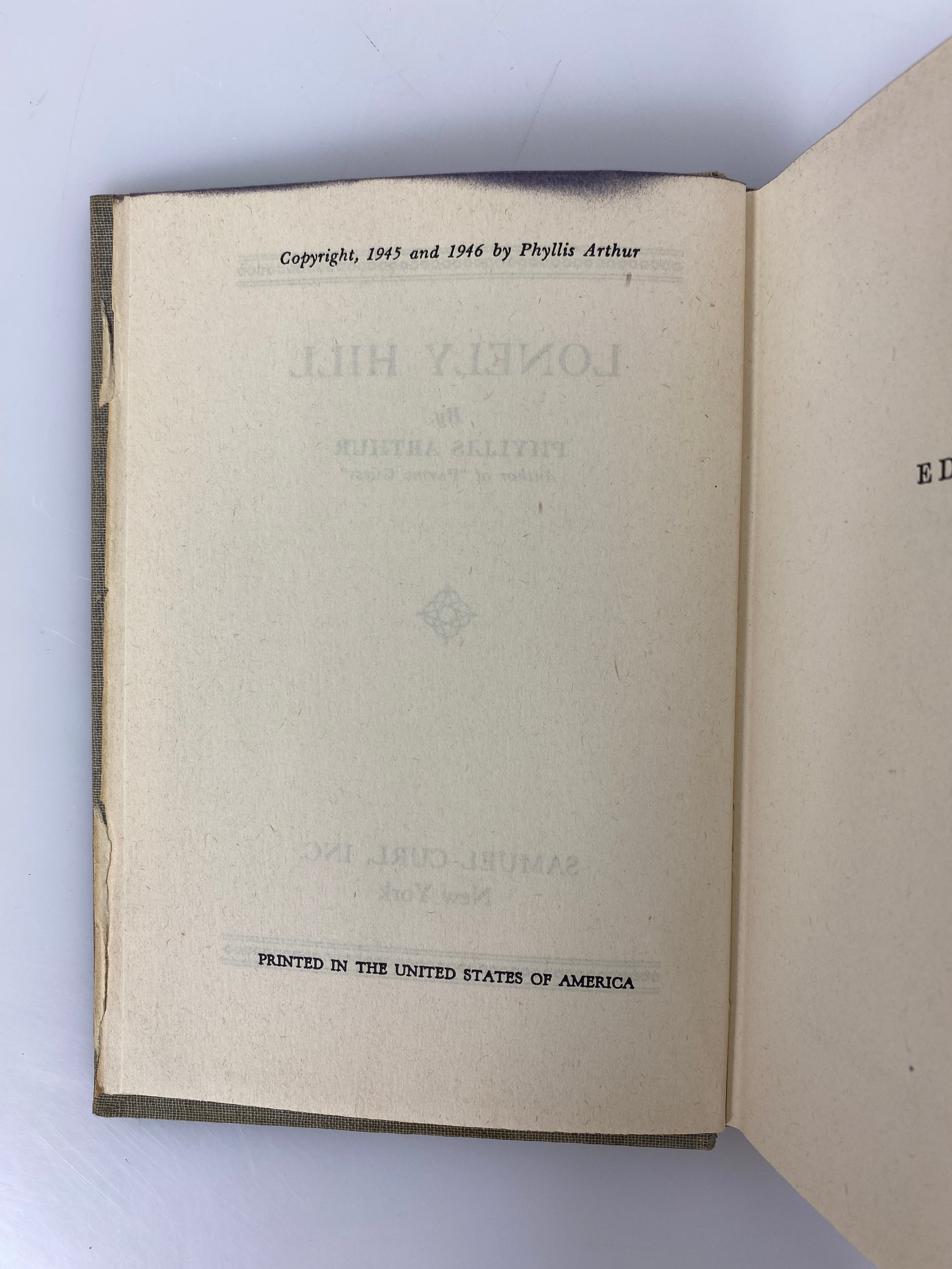 Lonely Hill by Phyllis Arthur 1946 Samuel Curl Vintage HC