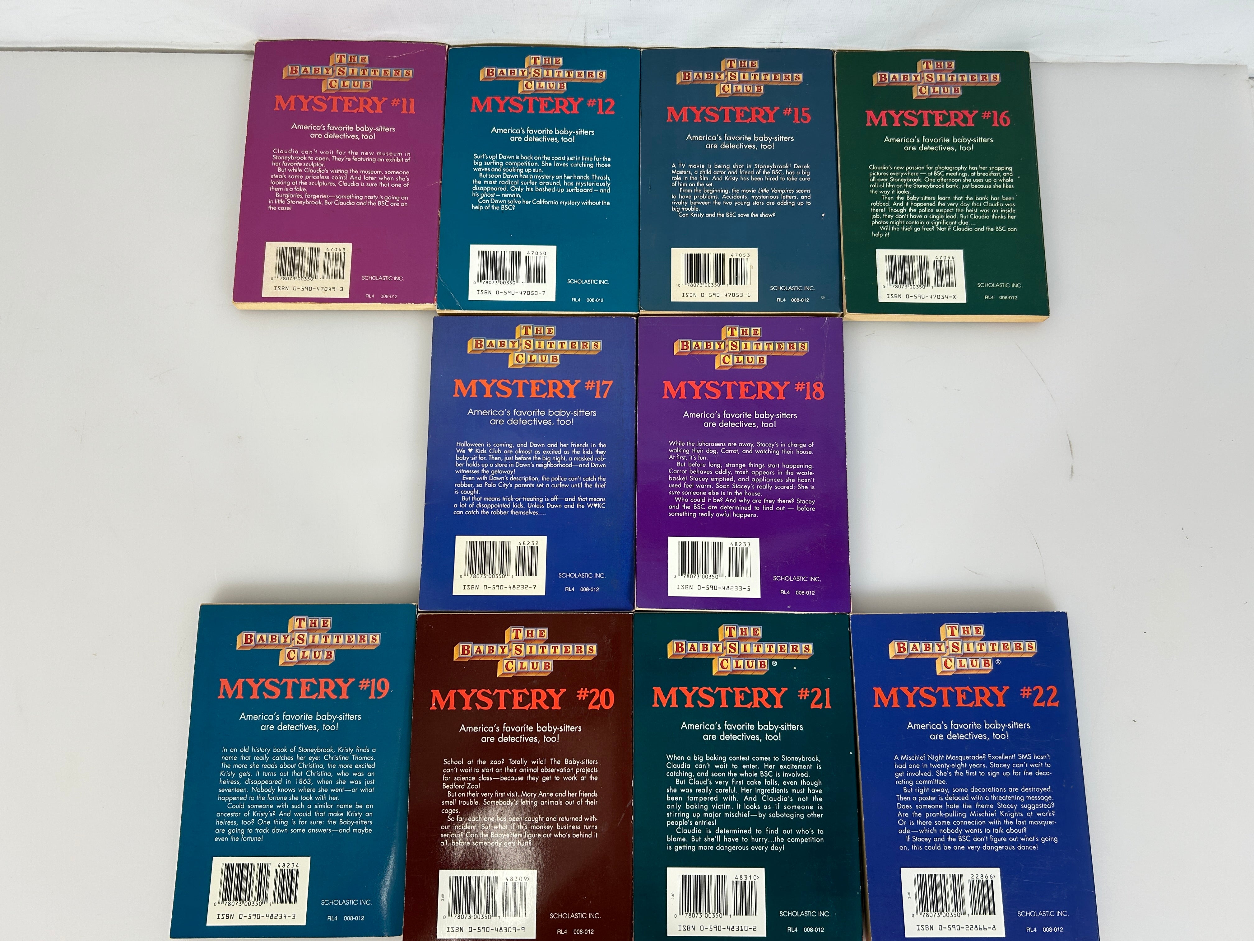 Lot Of 10 Baby-Sitters Club Mystery Books #11-12, #15-22 GUC Vintage