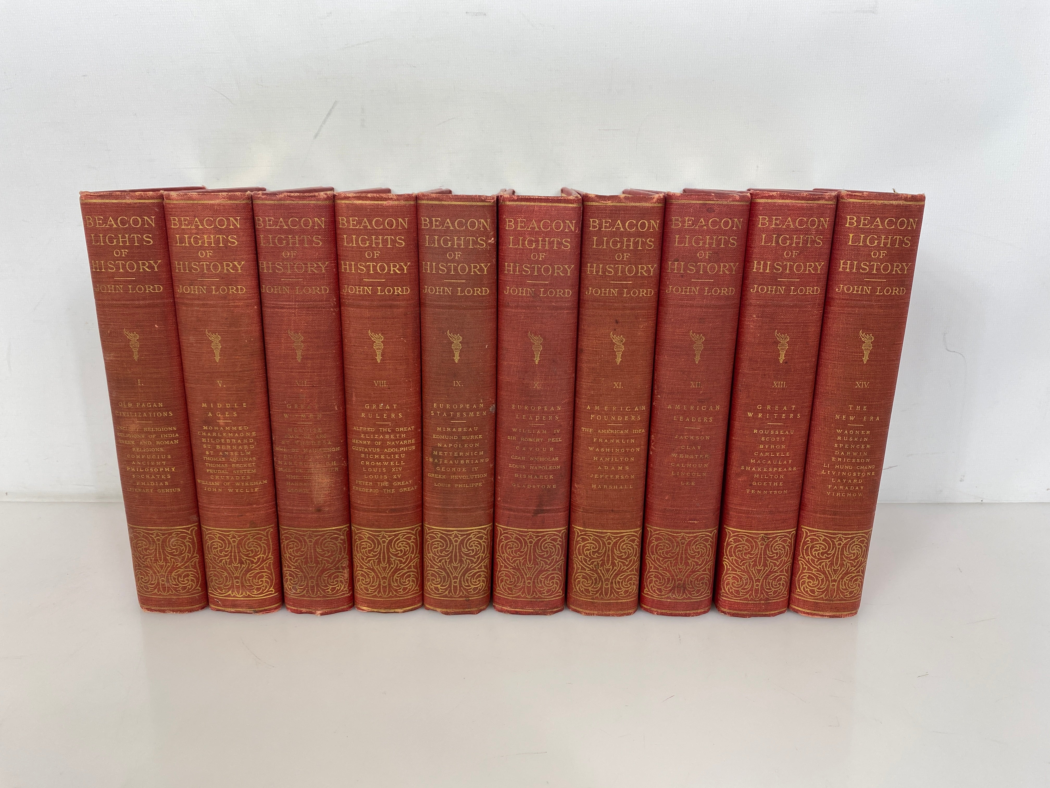 Lot of 10 Beacon Lights of History by John Lord 1912-1913 Antique HC