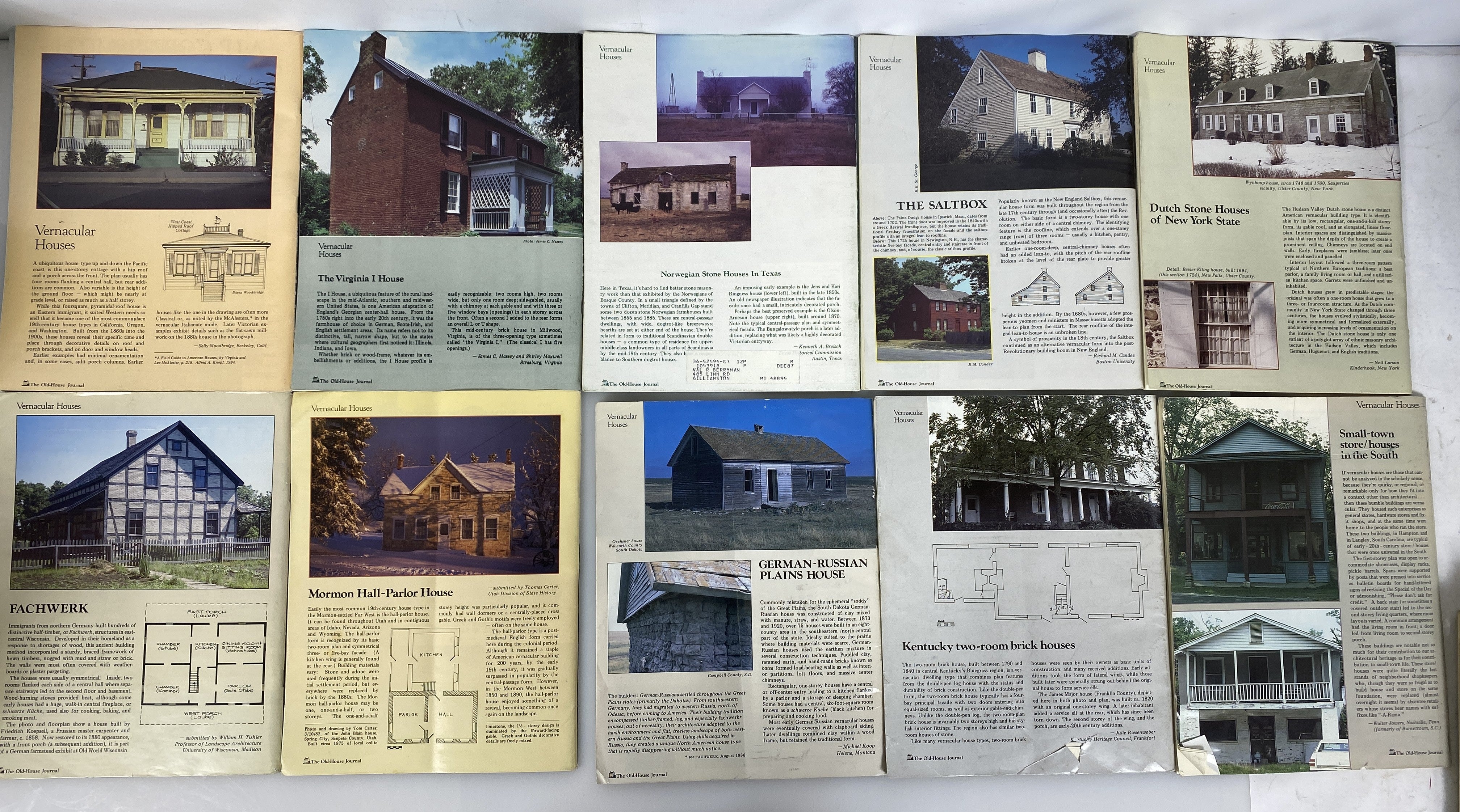 Lot of 10 The Old-House Journal magazine run 1986 (complete year)