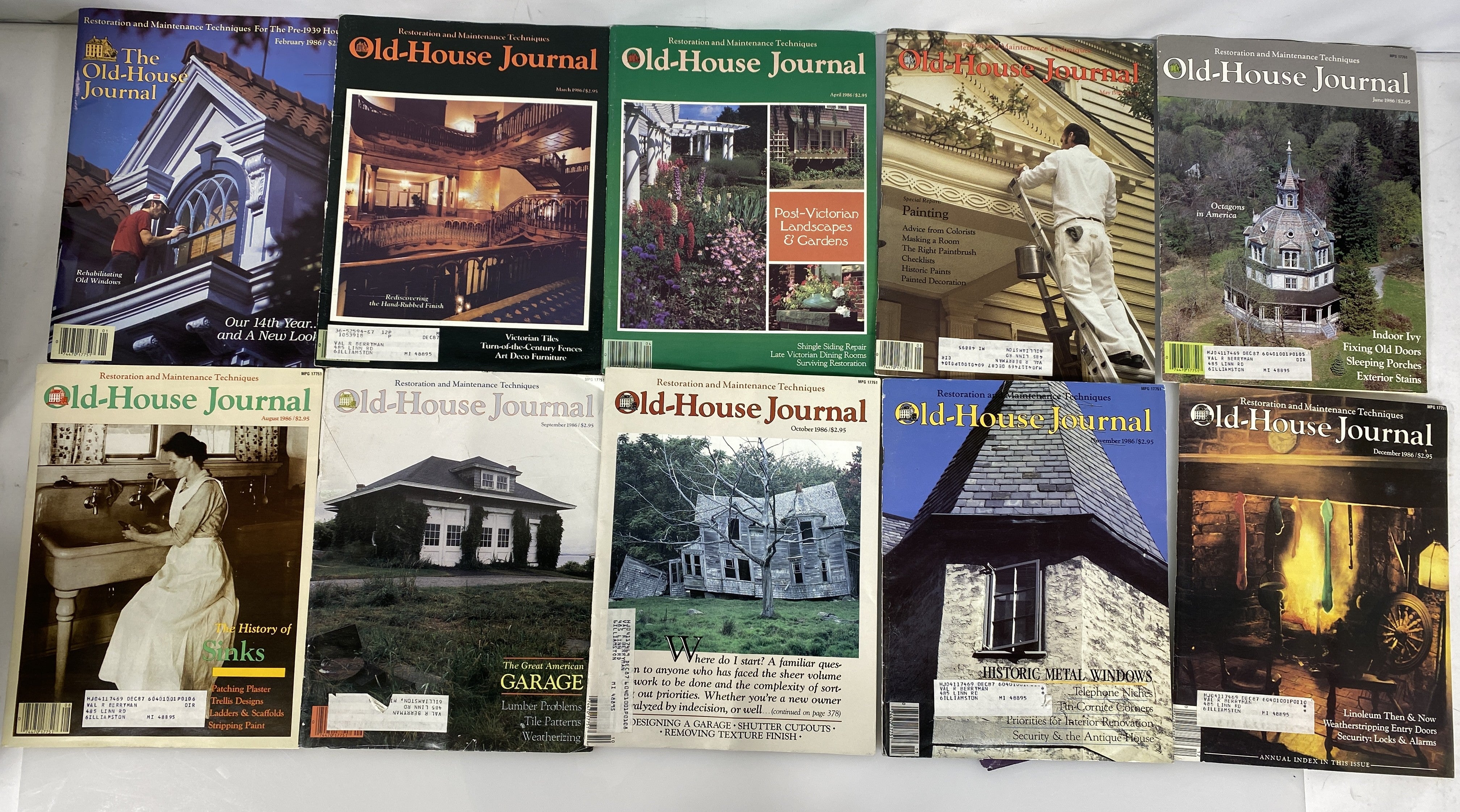 Lot of 10 The Old-House Journal magazine run 1986 (complete year)