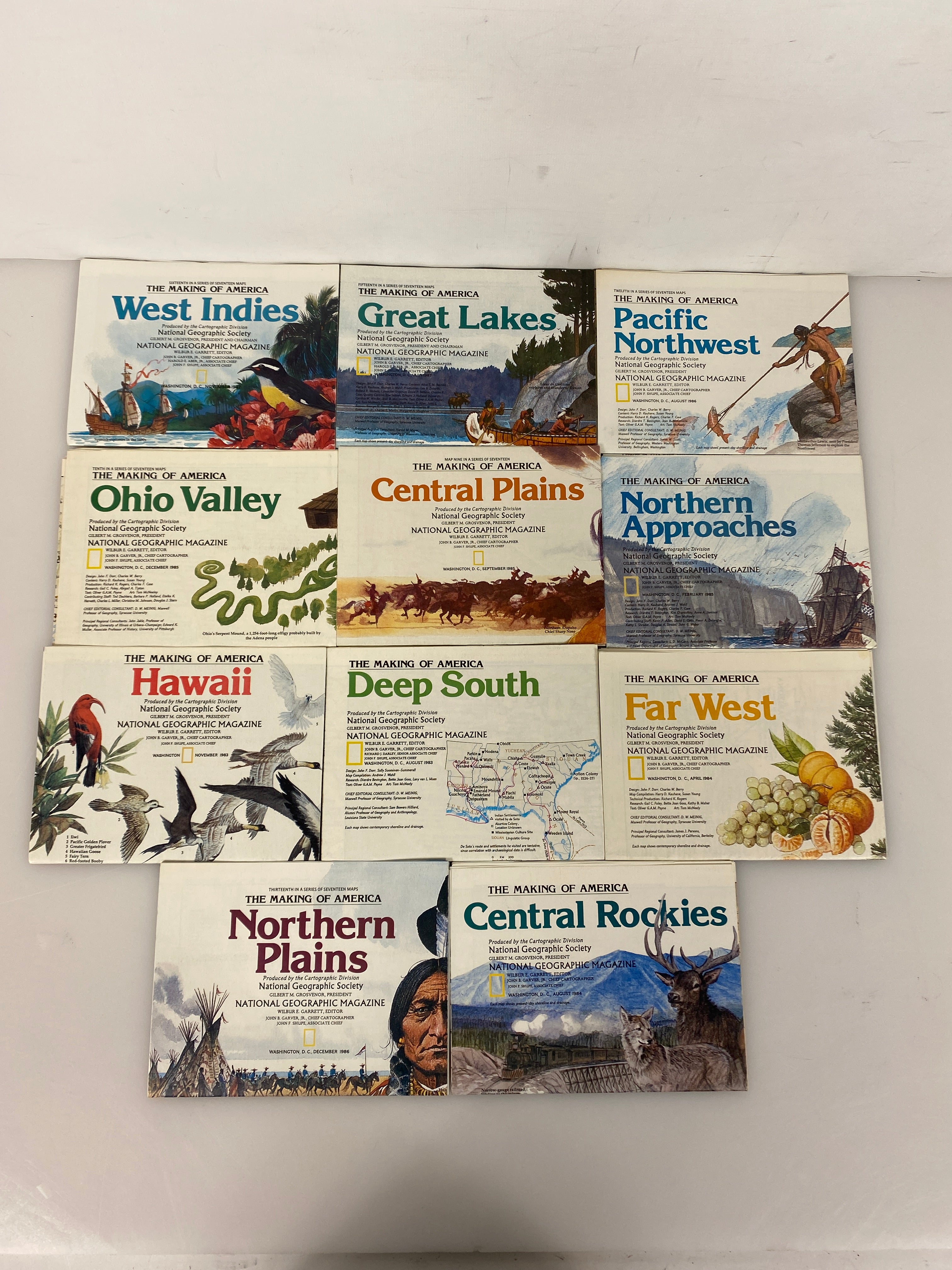 Lot of 11 Nat Geo The Making of America Maps-Far West/Deep South/Great Lakes