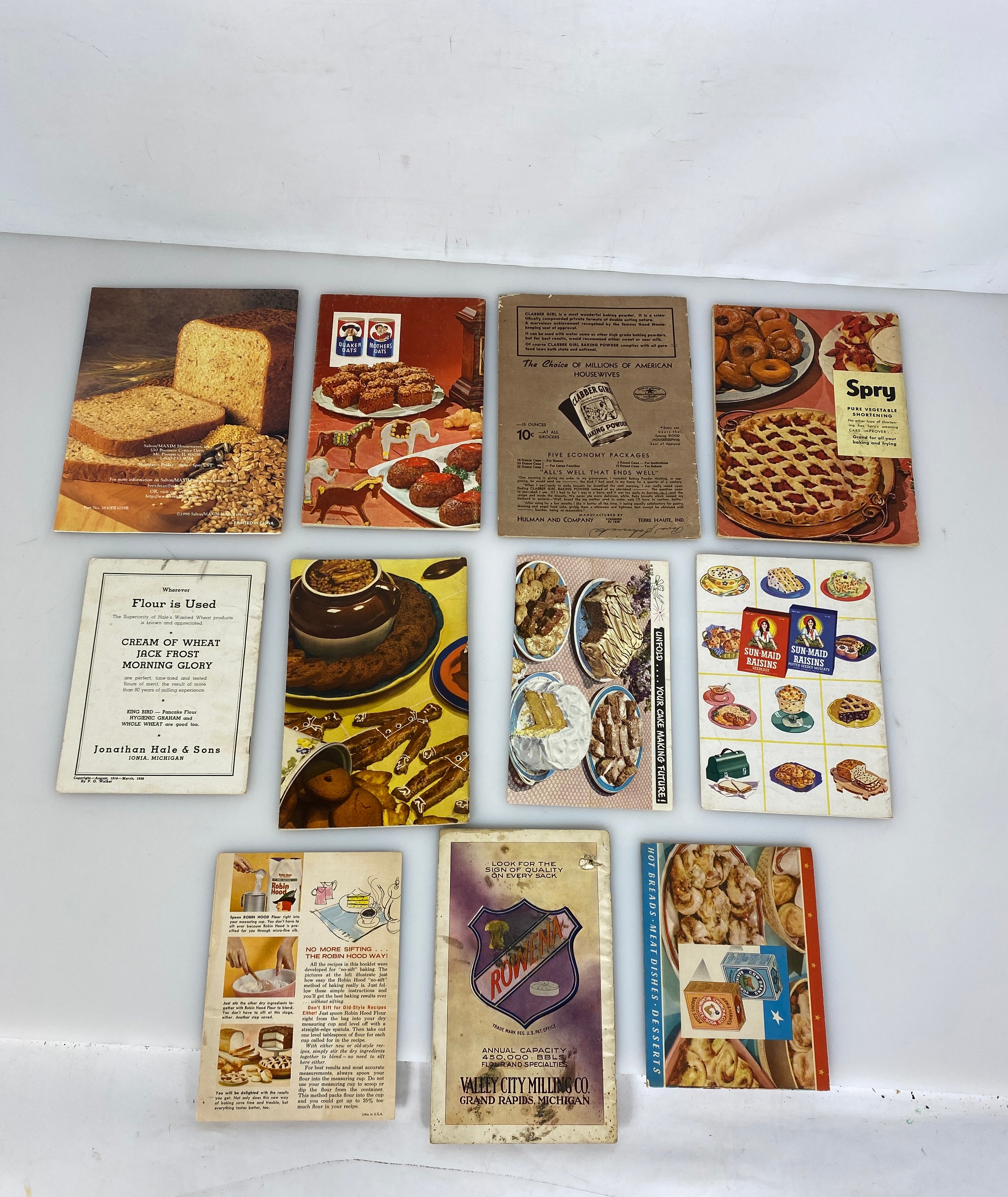 Lot of 11 Vintage Baking Recipe Books incl Spry Shortening/Rowena/Clabber Girl