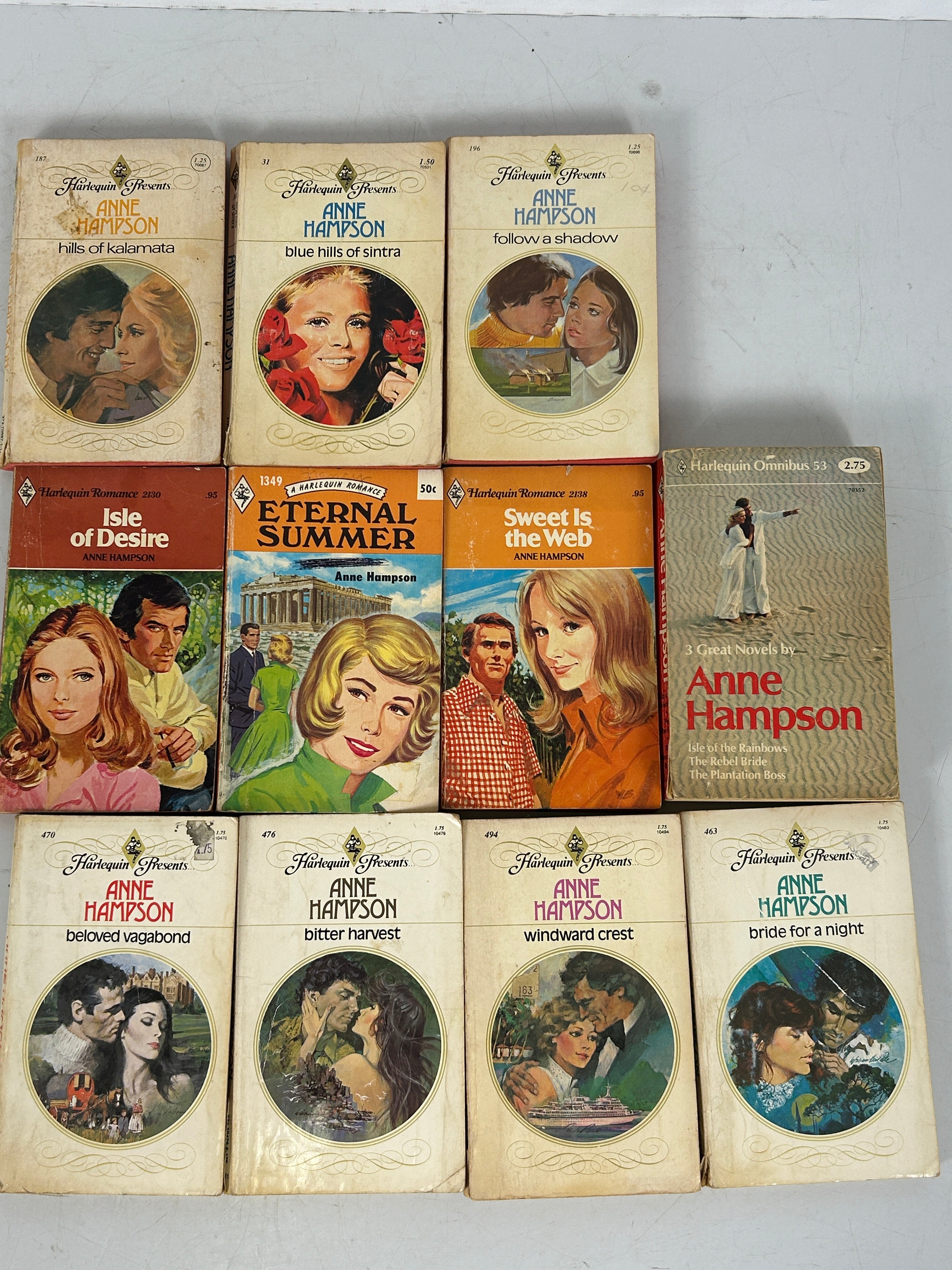 Lot of 11 Vintage Harlequin Romance by Anne Hampson 1969-82 (6 Red Edge) SC