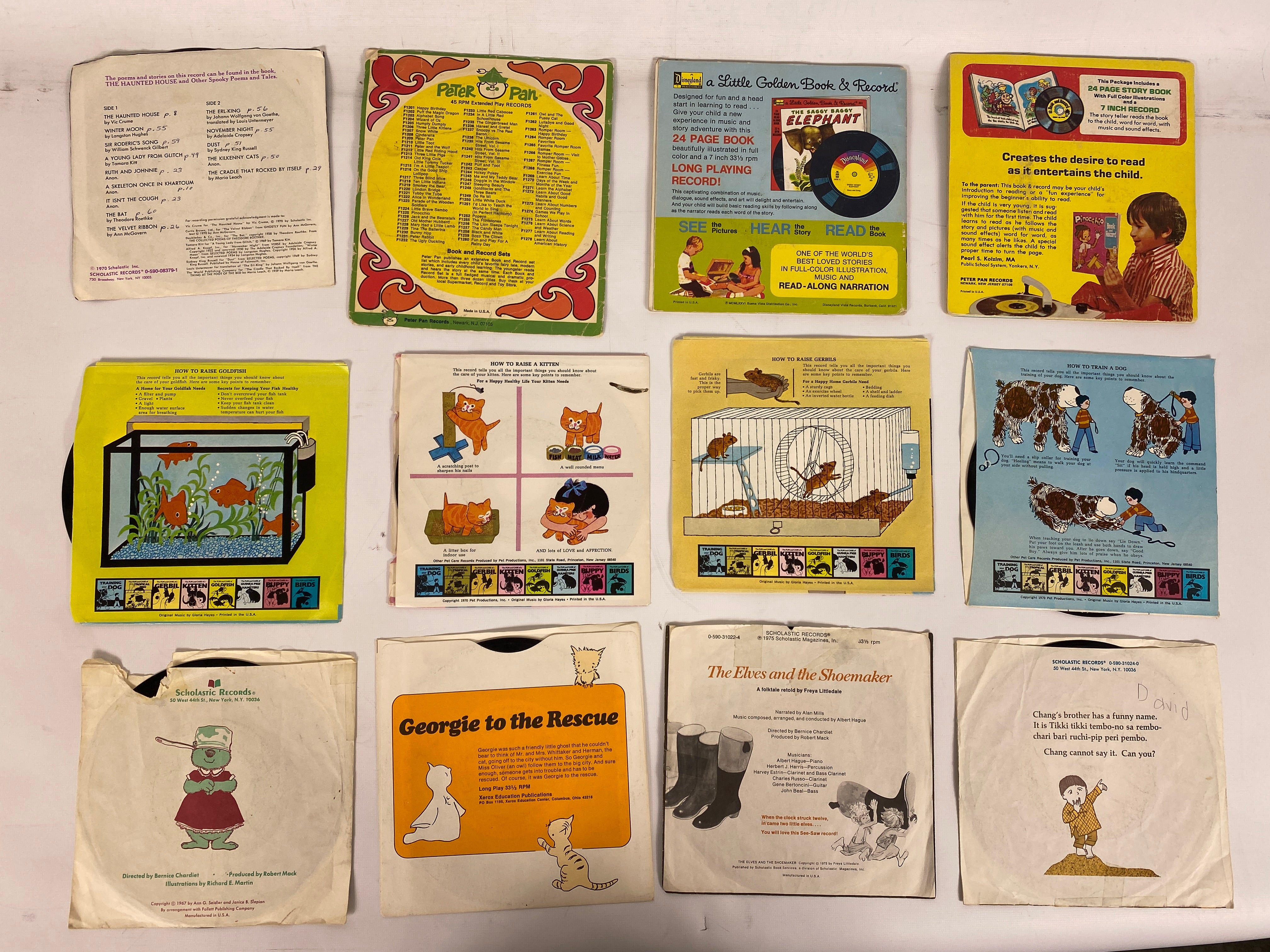 Lot of 12 Children's Vinyl Records 45s 1956-1976