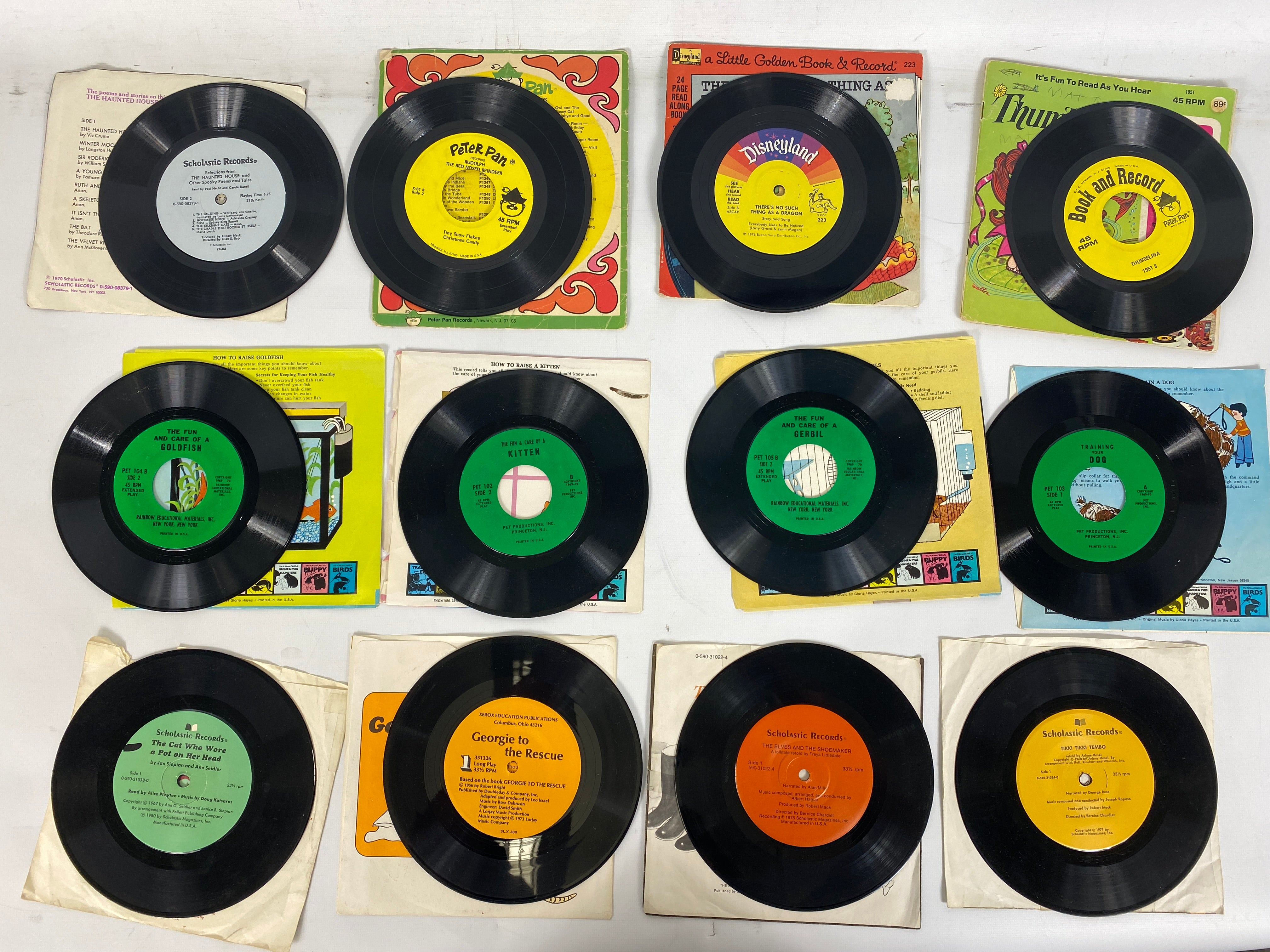 Lot of 12 Children's Vinyl Records 45s 1956-1976