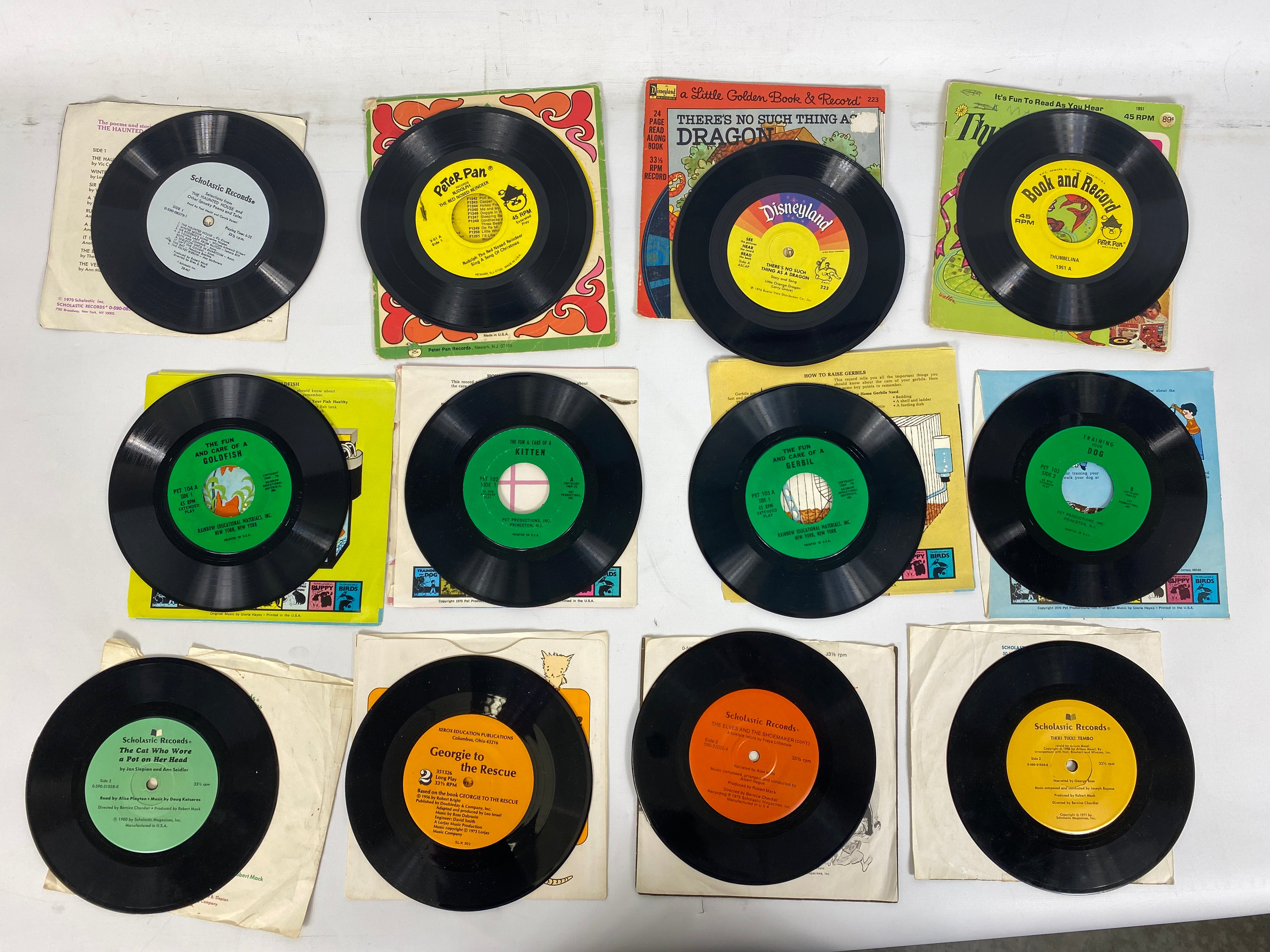 Lot of 12 Children's Vinyl Records 45s 1956-1976