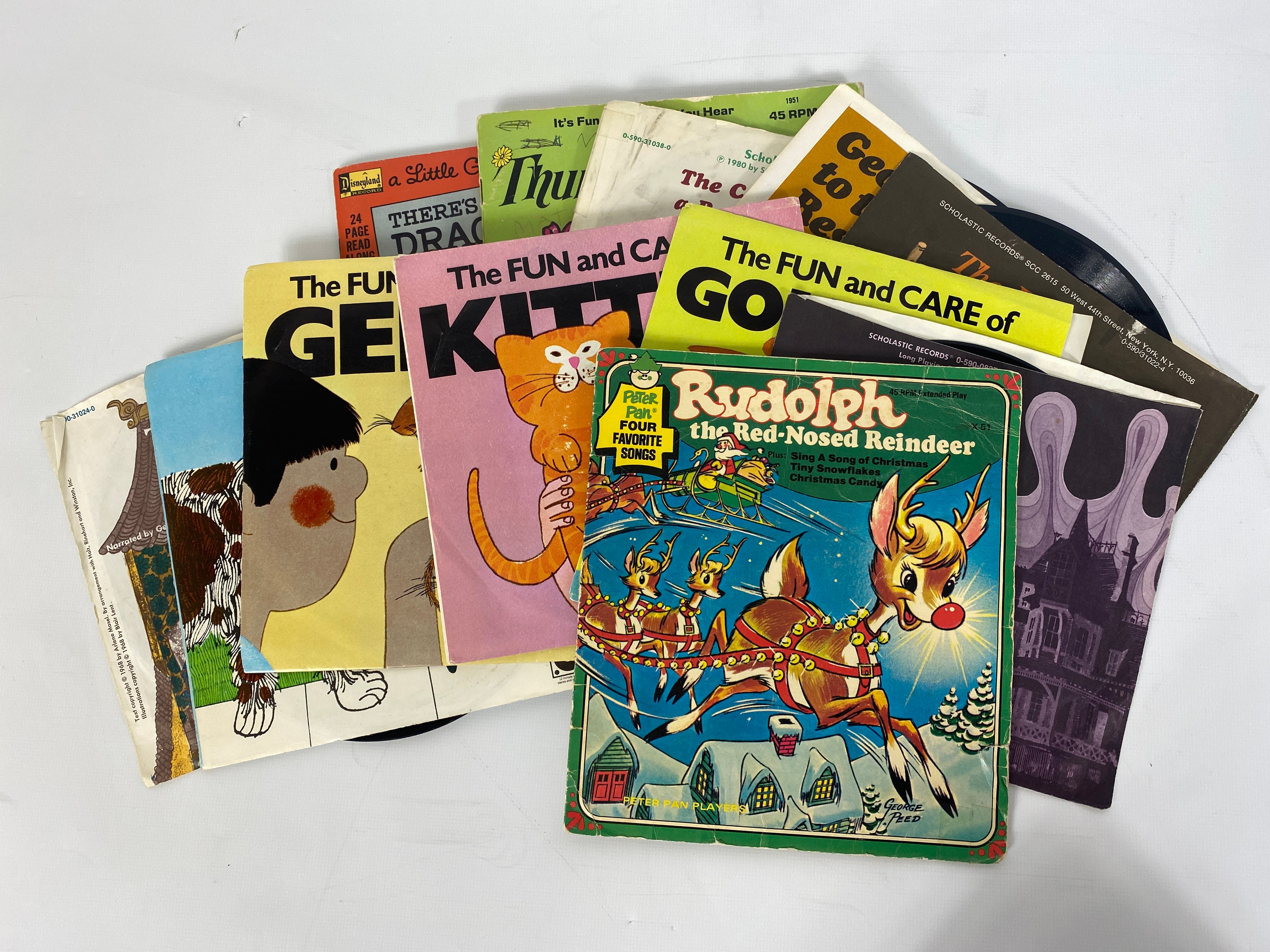 Lot of 12 Children's Vinyl Records 45s 1956-1976