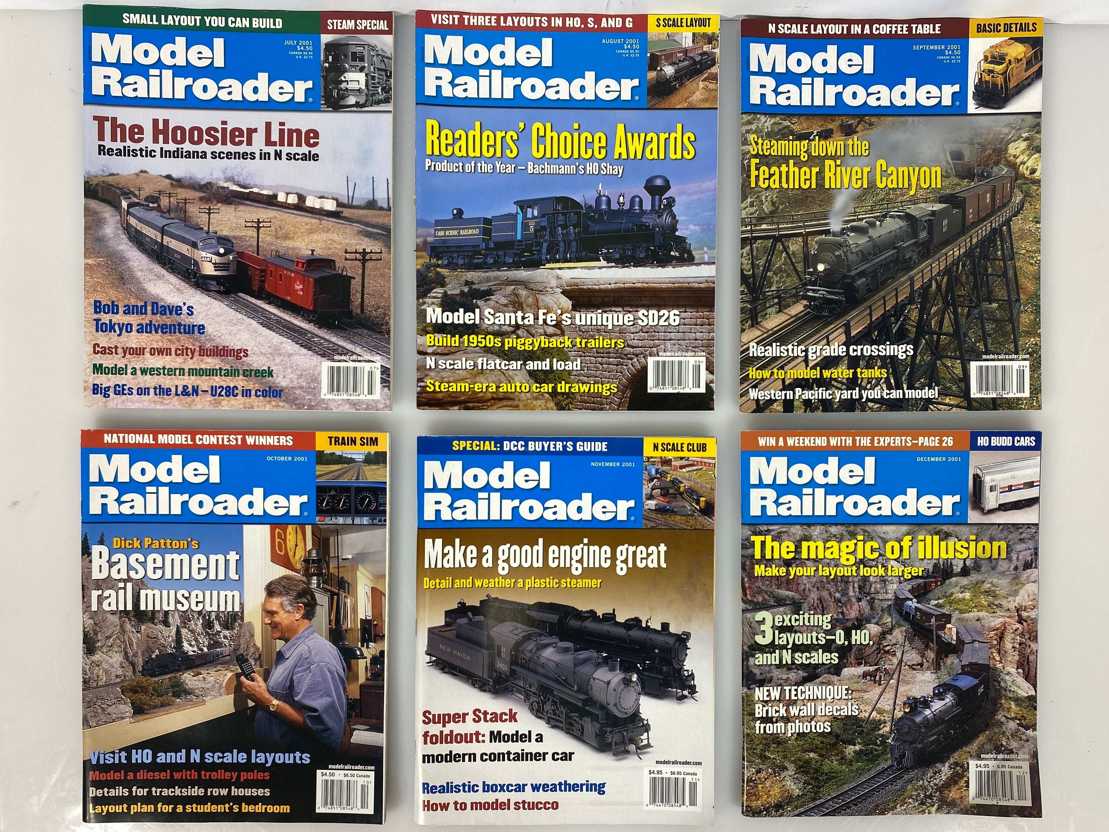 Lot of 12 Model Railroader Magazine (2001 Complete Year)