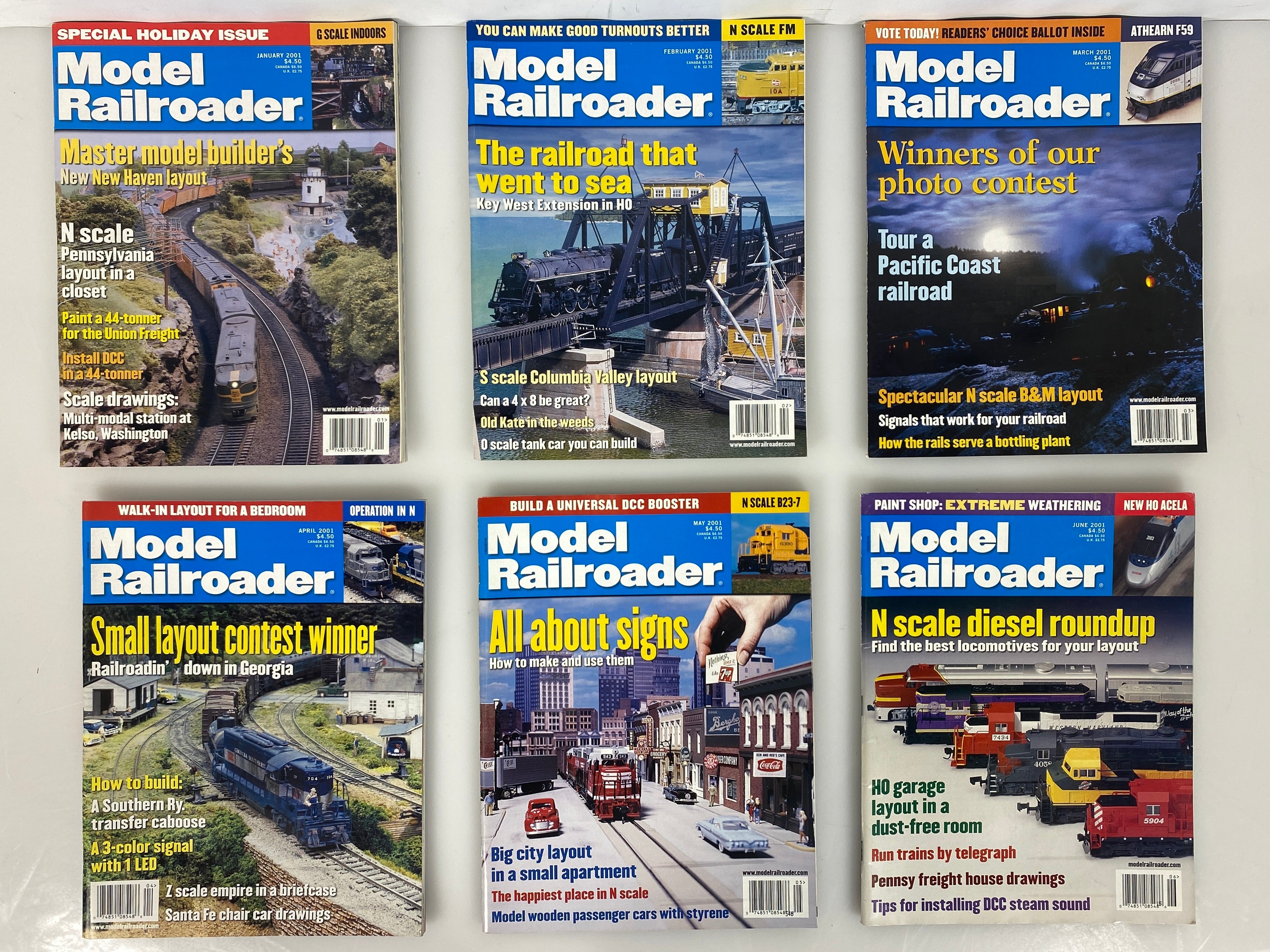 Lot of 12 Model Railroader Magazine (2001 Complete Year)