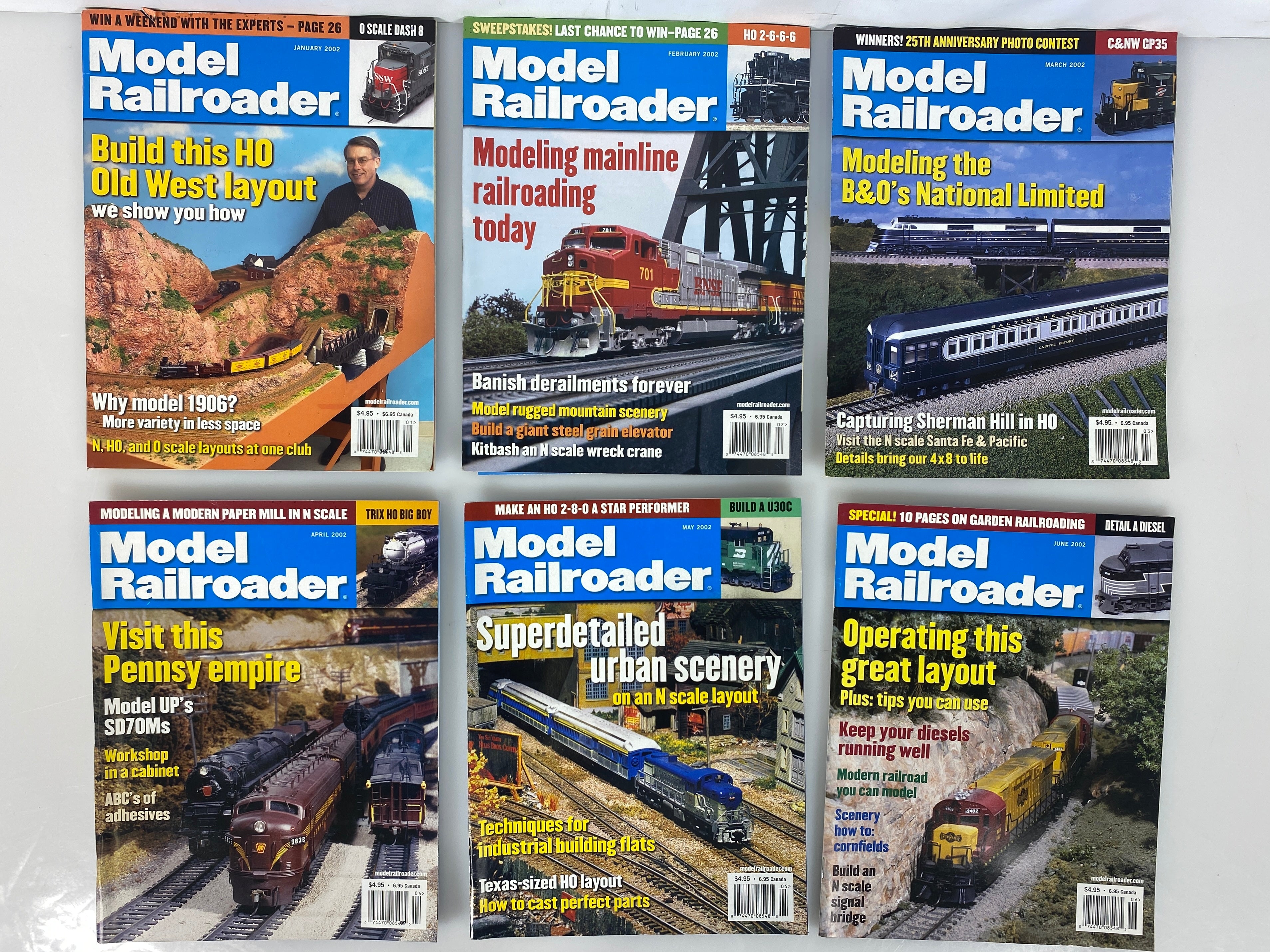 Lot of 12 Model Railroader Magazine (2002 Complete Year)