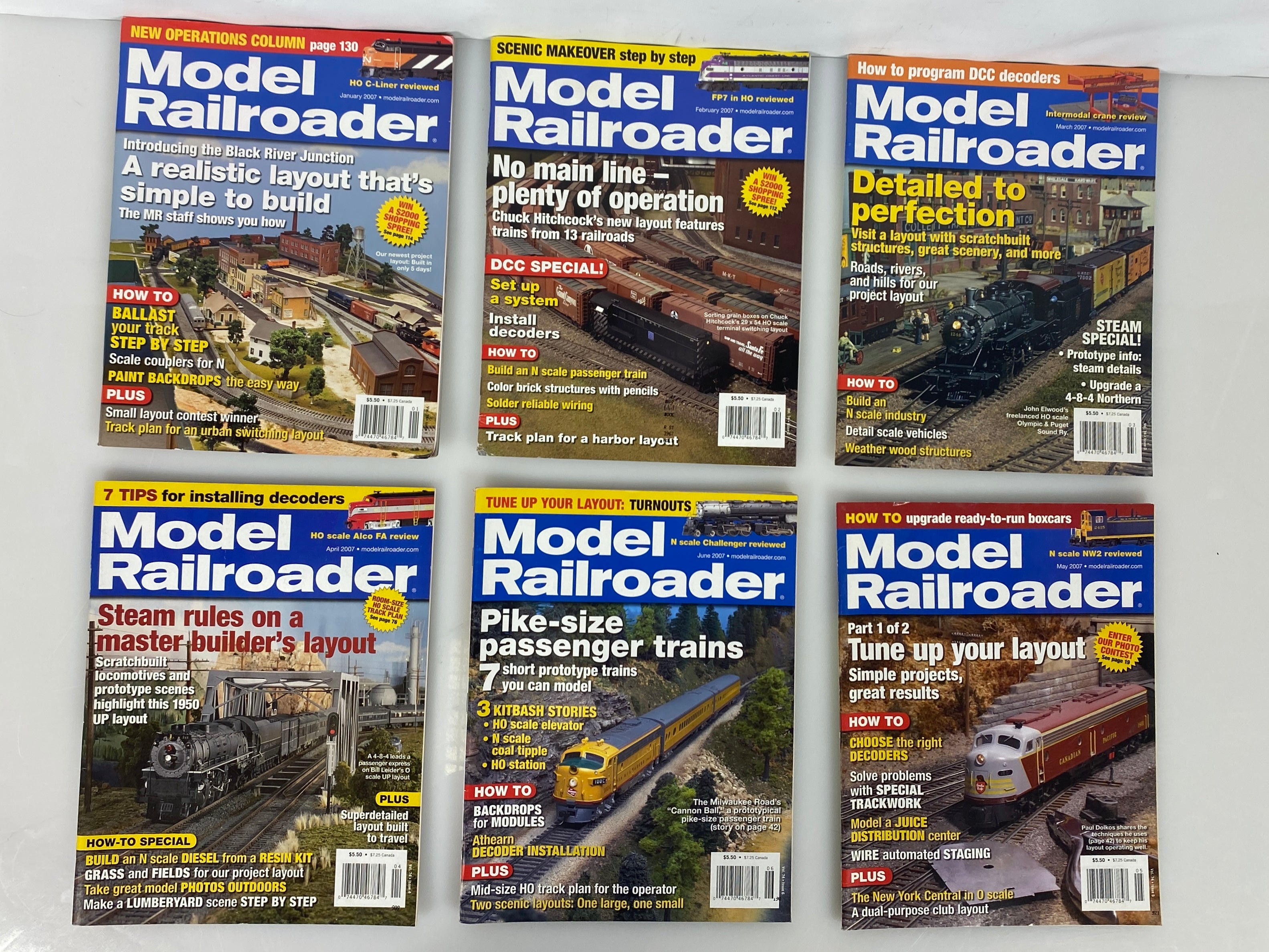 Lot of 12 Model Railroader Magazine (2007 Complete Year)