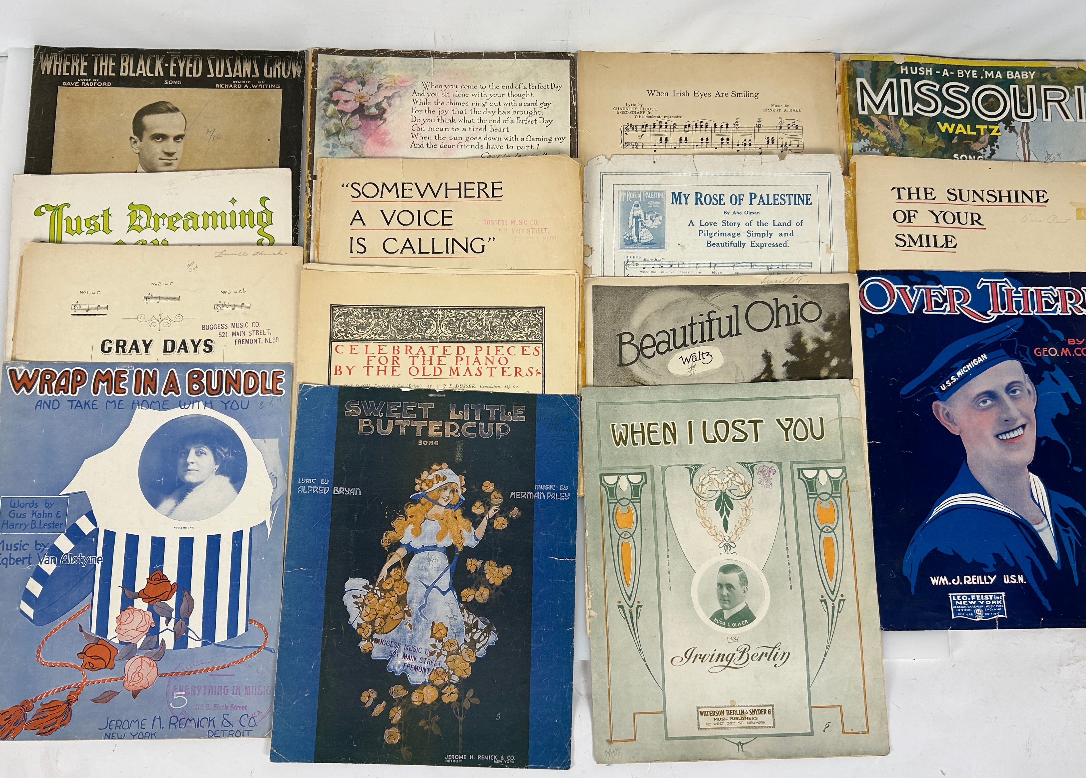 Lot of 15 Pieces Colorful Vintage Sheet Music 1920s-1950s