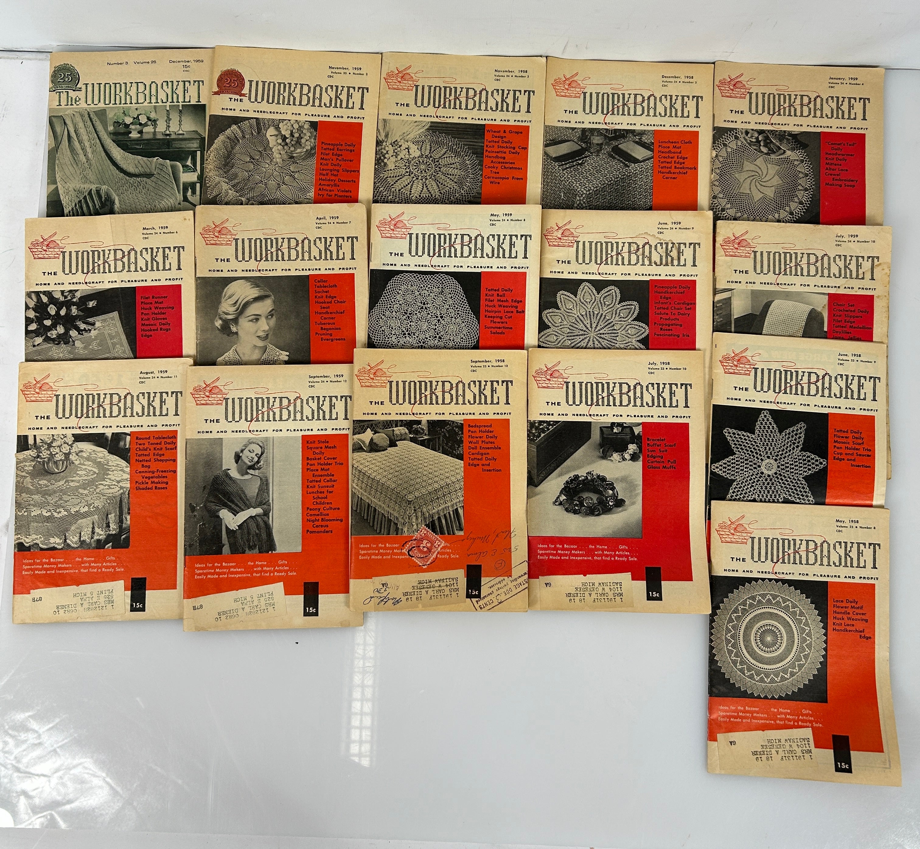Lot of 16 The Workbasket Magazine Volume 23-25 (1958-1959)