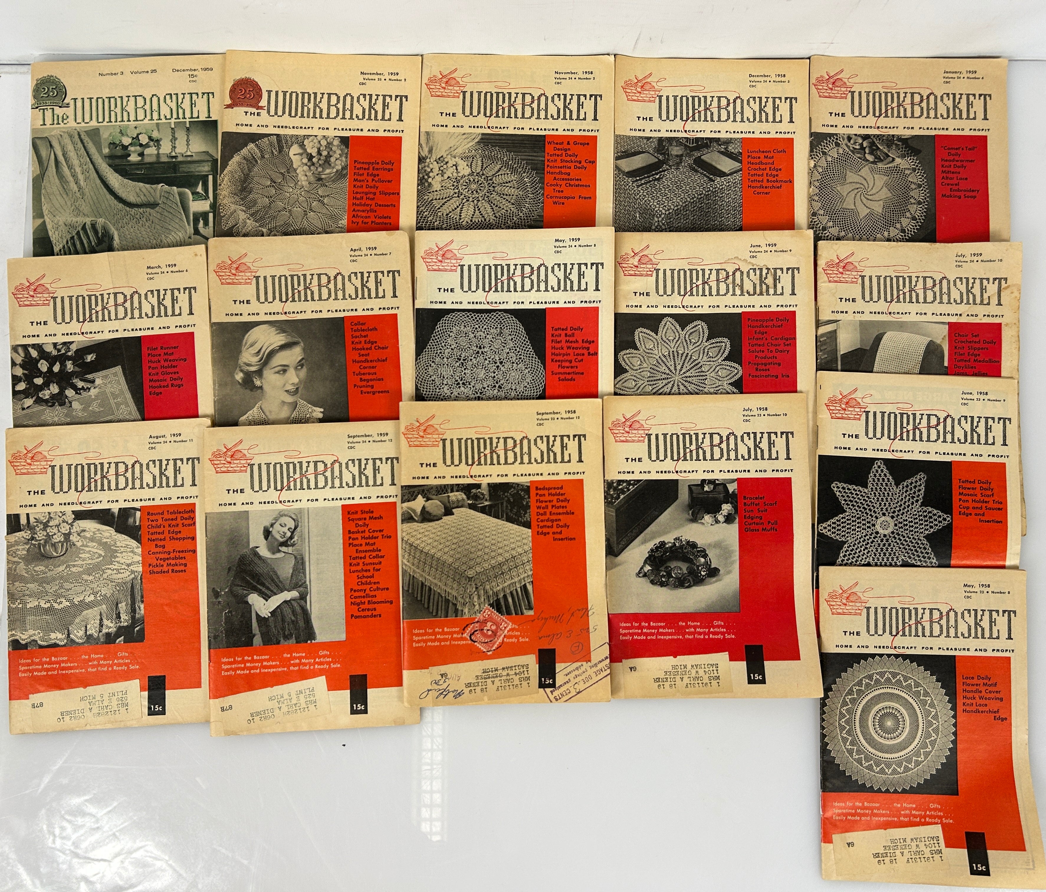 Lot of 16 The Workbasket Magazine Volume 23-25 (1958-1959)
