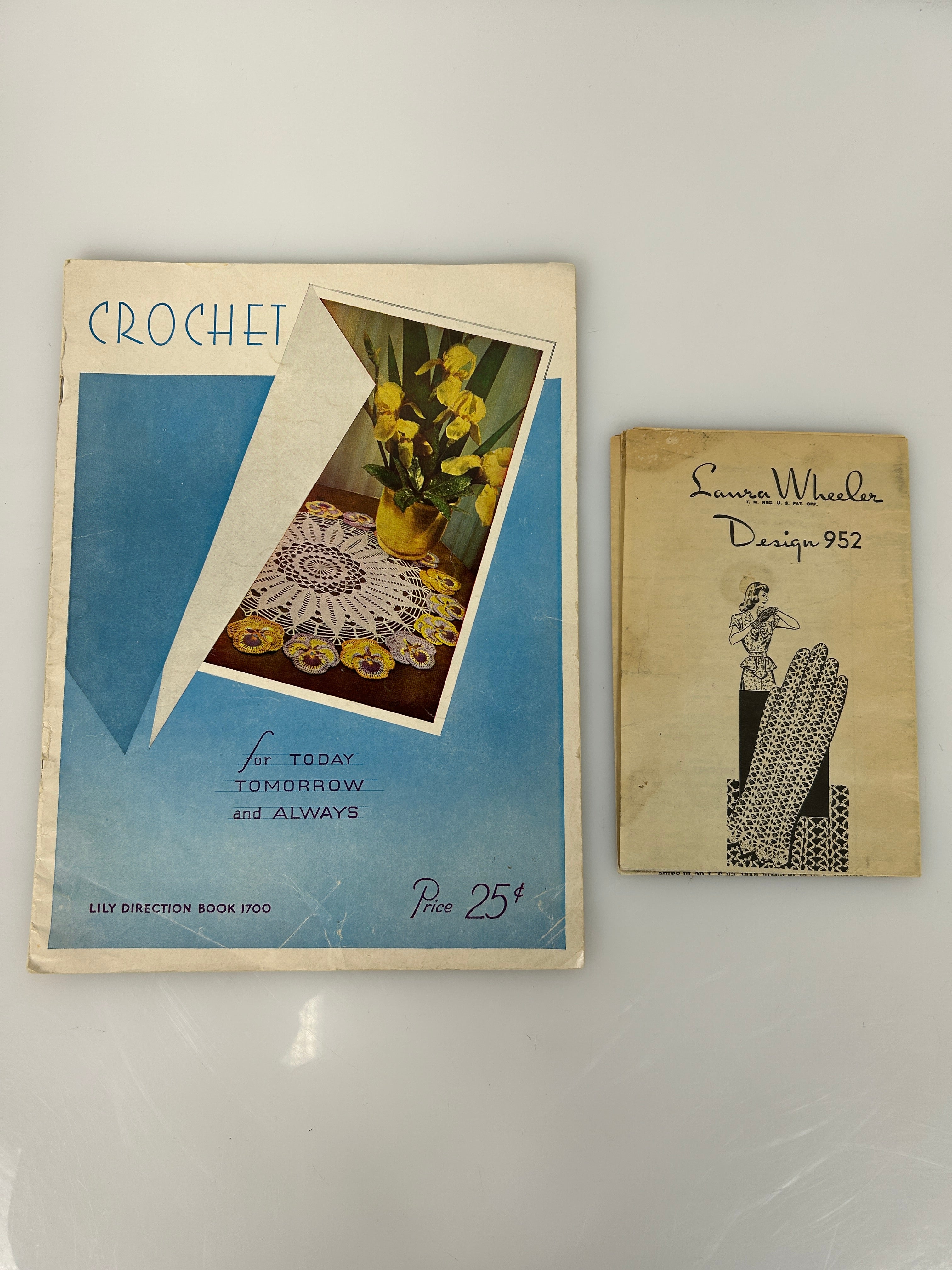 Lot of 2 Crochet Booklet/Pattern: Lily Direction Book 1700 & Wheeler Gloves 952