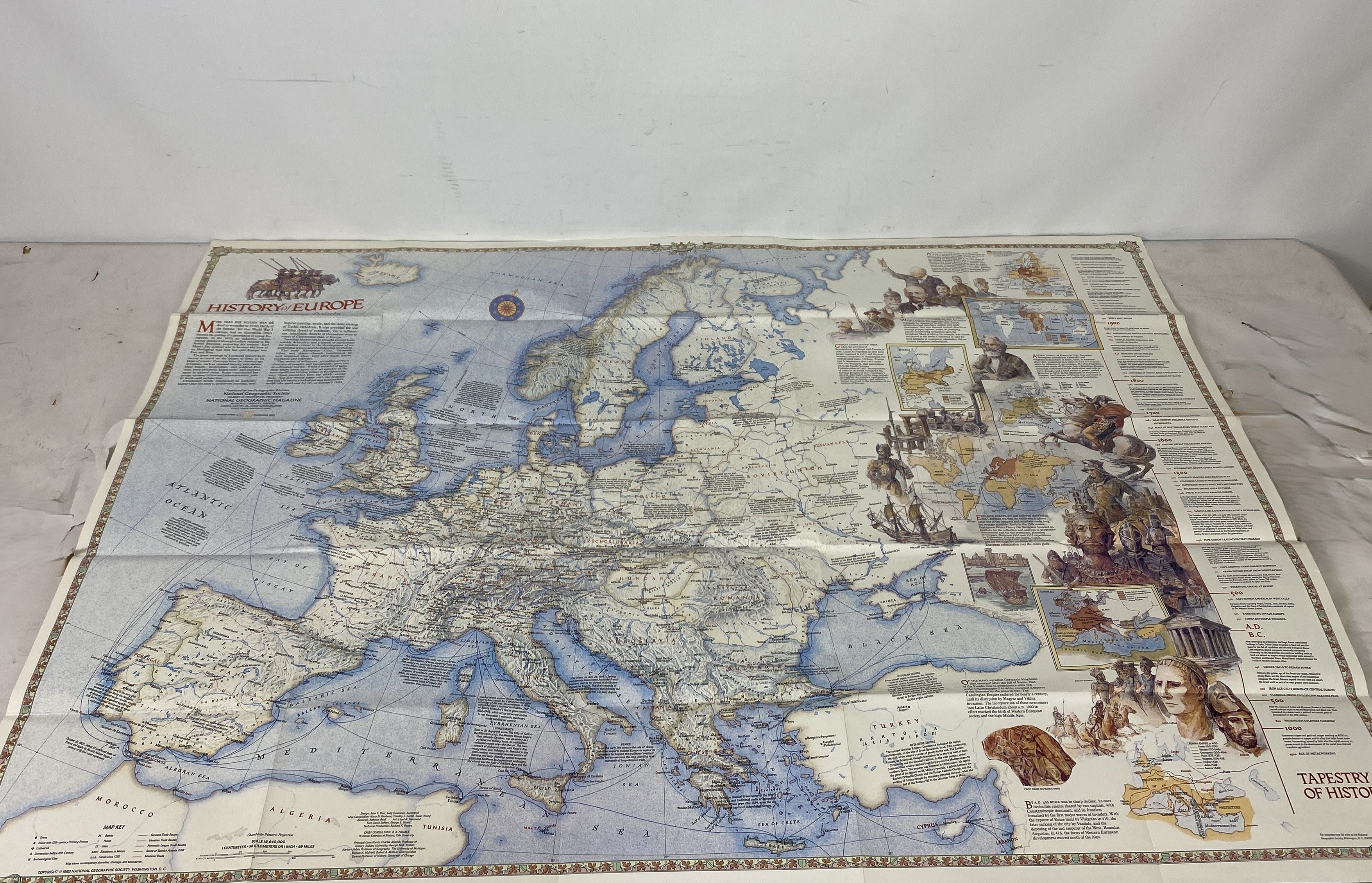 Lot of 2 Europe Nat Geo Maps: History of Europe & Europe 1983-92