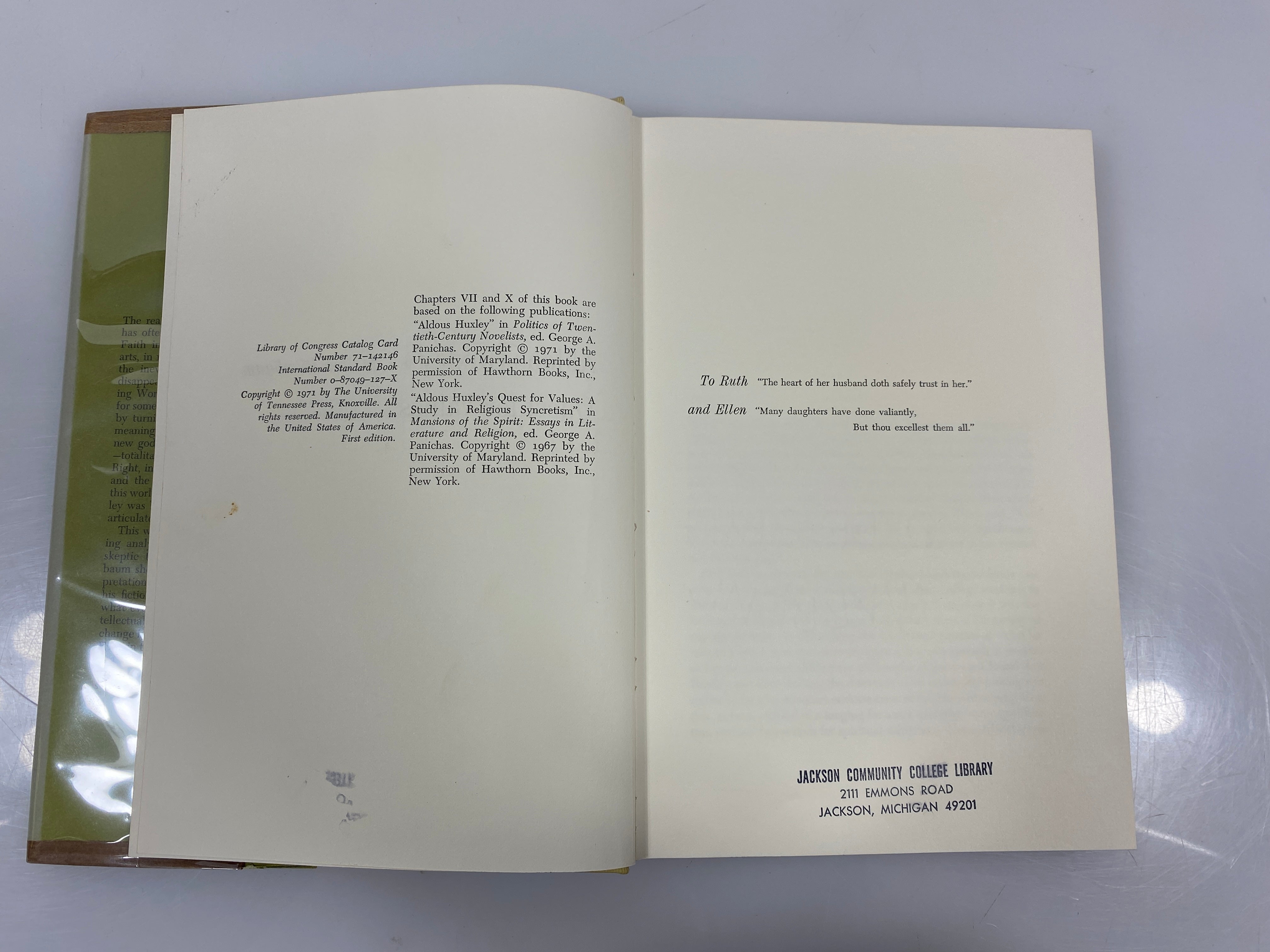 Lot of 2 Huxley Study of the Major Novels/Quest for Values 1969/71 Ex-Library HC