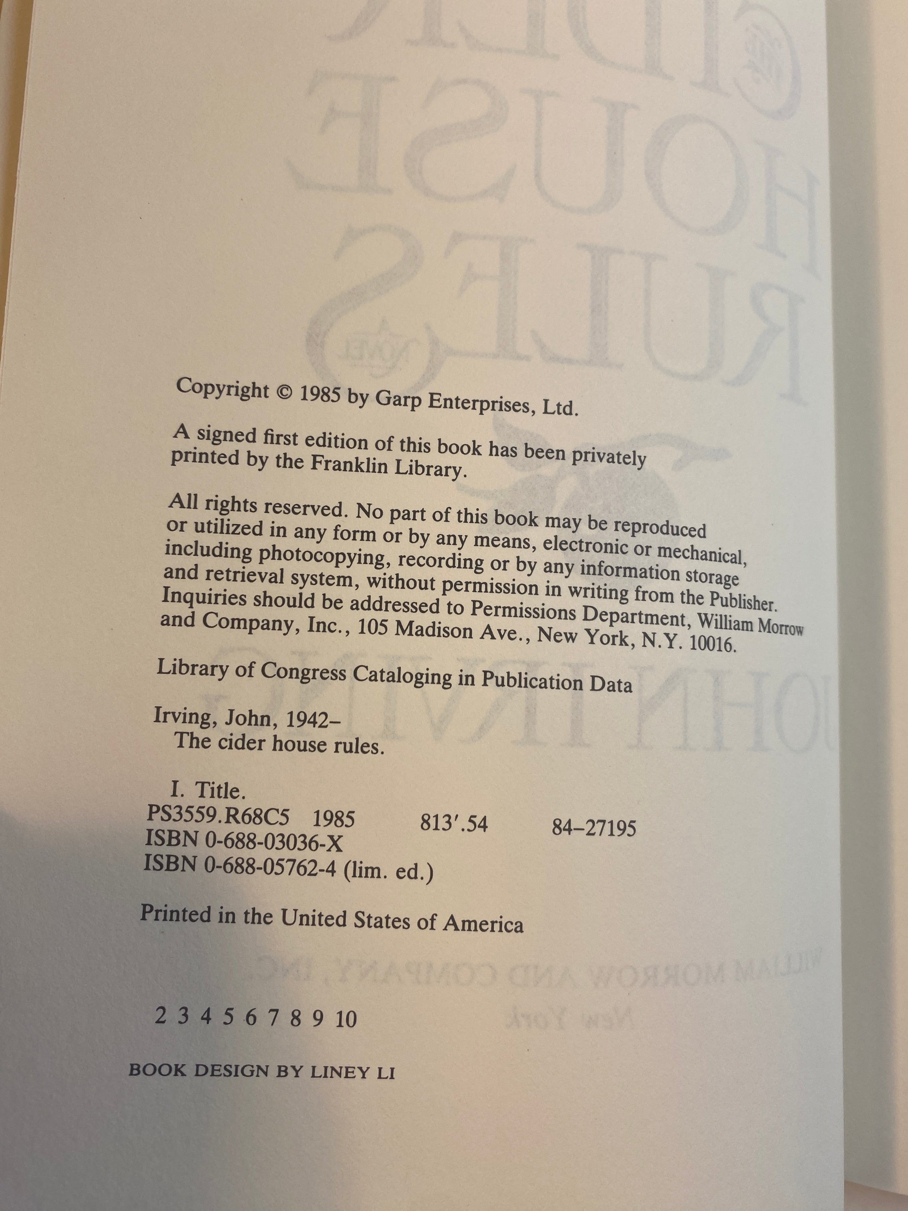 Lot of 2 John Irving Cider House Rules Hotel New Hampshire HCDJ 1981-1985