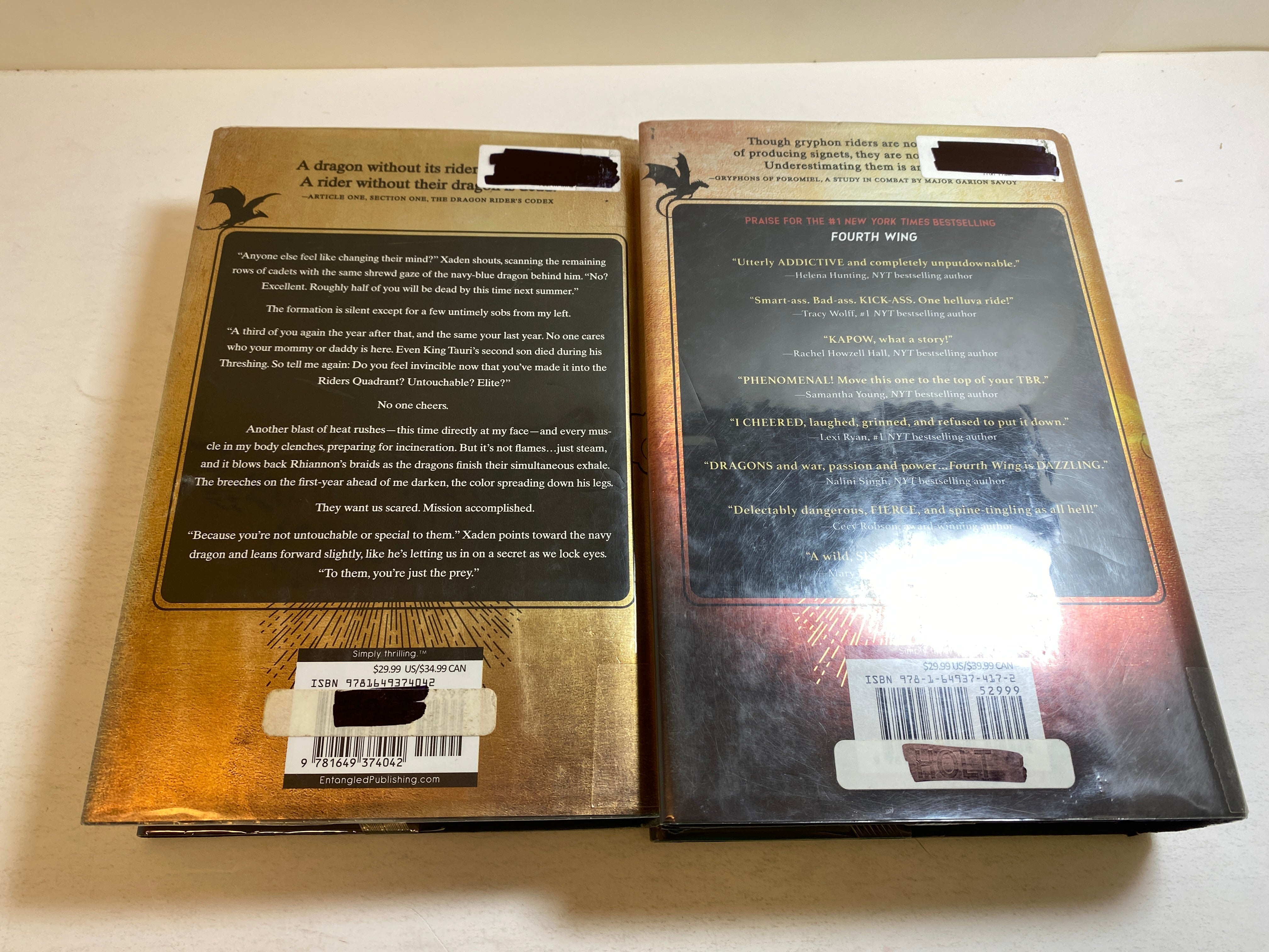 Lot of 2 Rebecca Yarros Fourth Wing Iron Flame HCDJ Ex Library