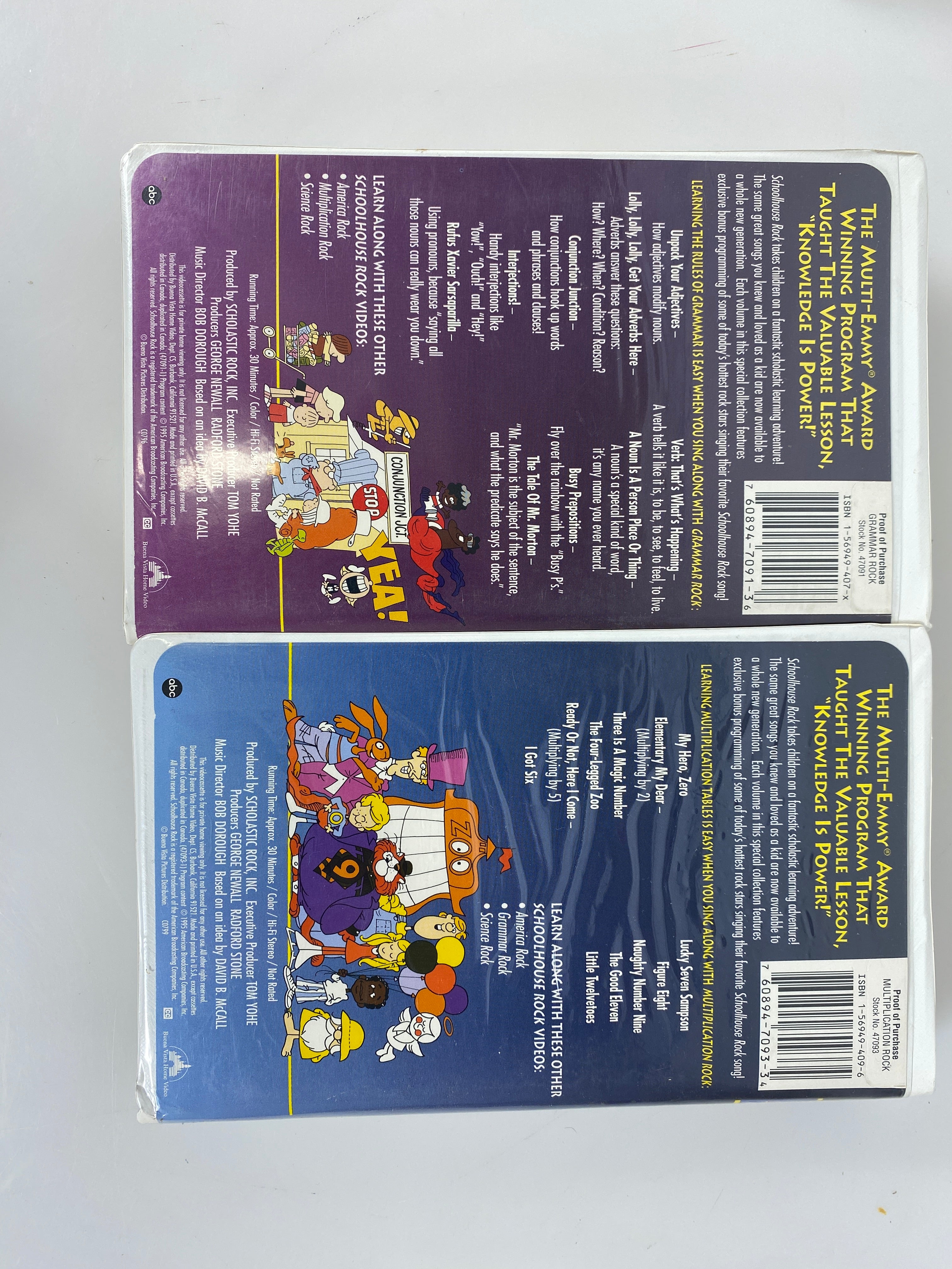 Lot of 2 Schoolhouse Rocks VHS Grammar/Multiplication clamshells